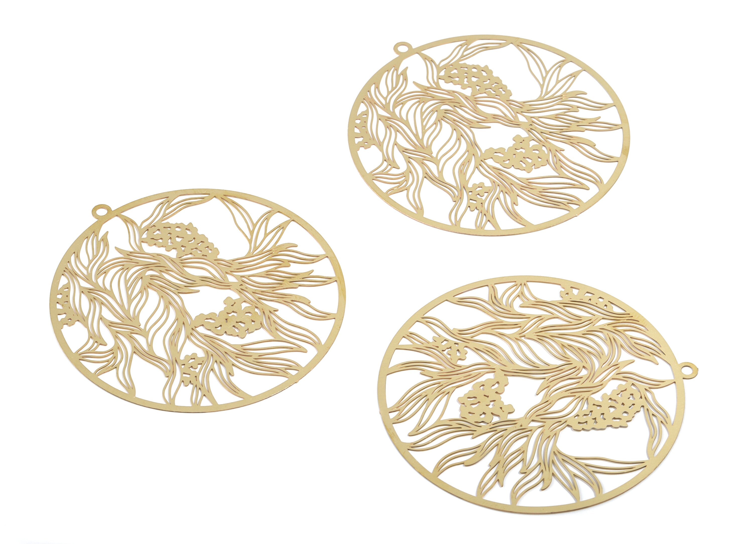 Raw Brass Leafs Earring Charms - Raw Brass Circle Flowers Necklace Pendant - Earring Findings - Jewelry Supplies - 58x54.73x 0.3mm - JJA4614 - DOMEDBAZAAR