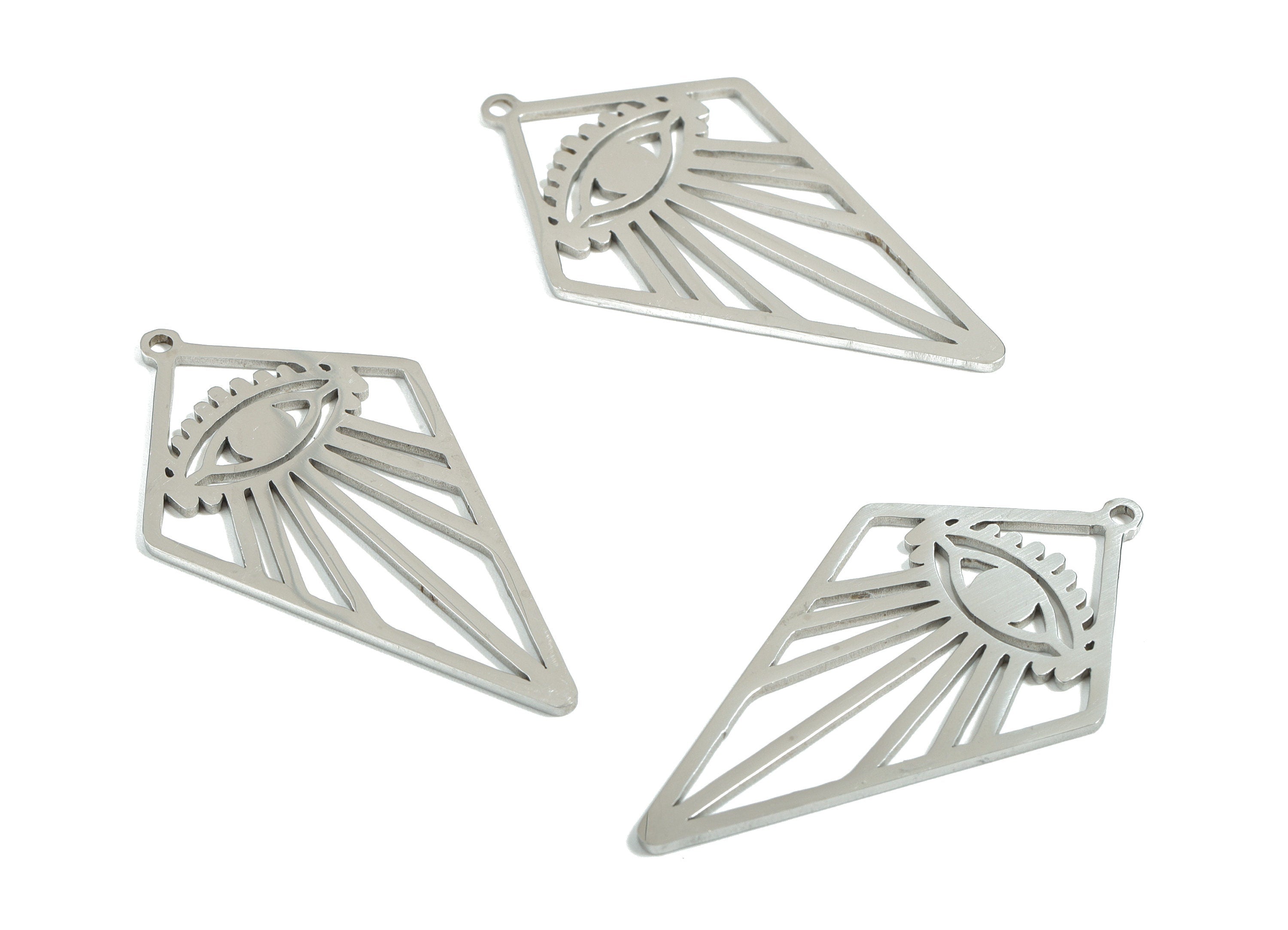 Stainless Steel Deltoid Eye Charms - Triangle Eye Earrings and Pendant - Earring Findings - Jewelry Supplies - 39.88x21.85x0.95mm - SS1177 - DOMEDBAZAAR