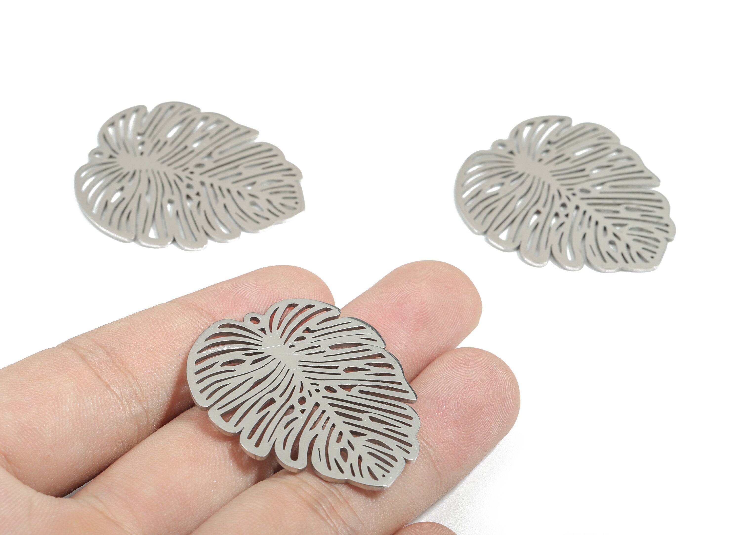 Stainless Steel Leaf Charms - Leaf Earrings and Pendant - Earring Findings - Jewelry Supplies - 39.3x34.5x0.96mm - SS1170 - DOMEDBAZAAR