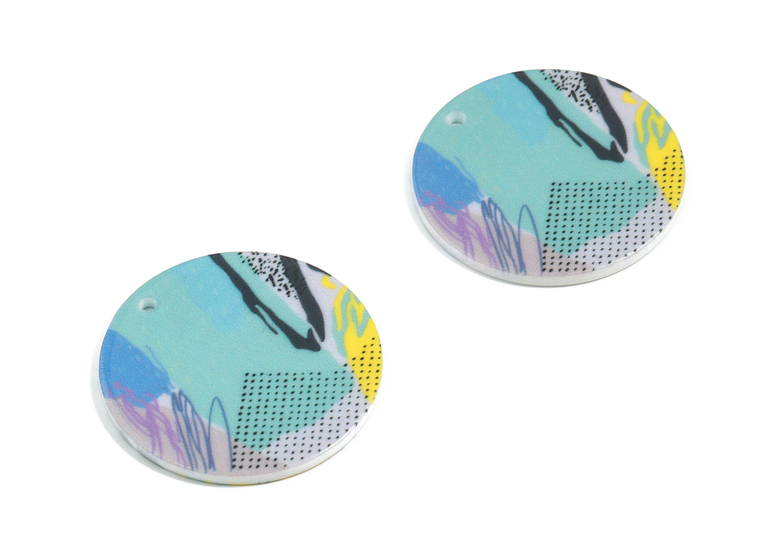 Acrylic Round Earring Charms - Printing Circle Acrylic Pendant - Jewelry Supplies  - Color Code: B1 - 34.47x34.47x2.11mm - AC1874-B1 - DOMEDBAZAAR