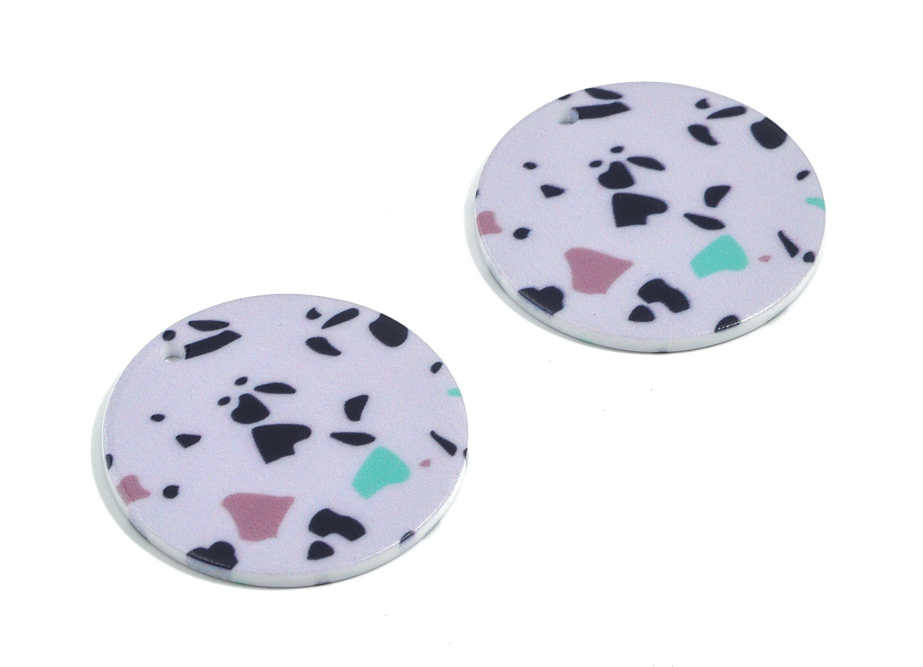 Acrylic Round Earring Charms - Printing Circle Acrylic Pendant - Jewelry Supplies  - Color Code: B4 - 34.68x34.68x2.21mm - AC1874-B4 - DOMEDBAZAAR