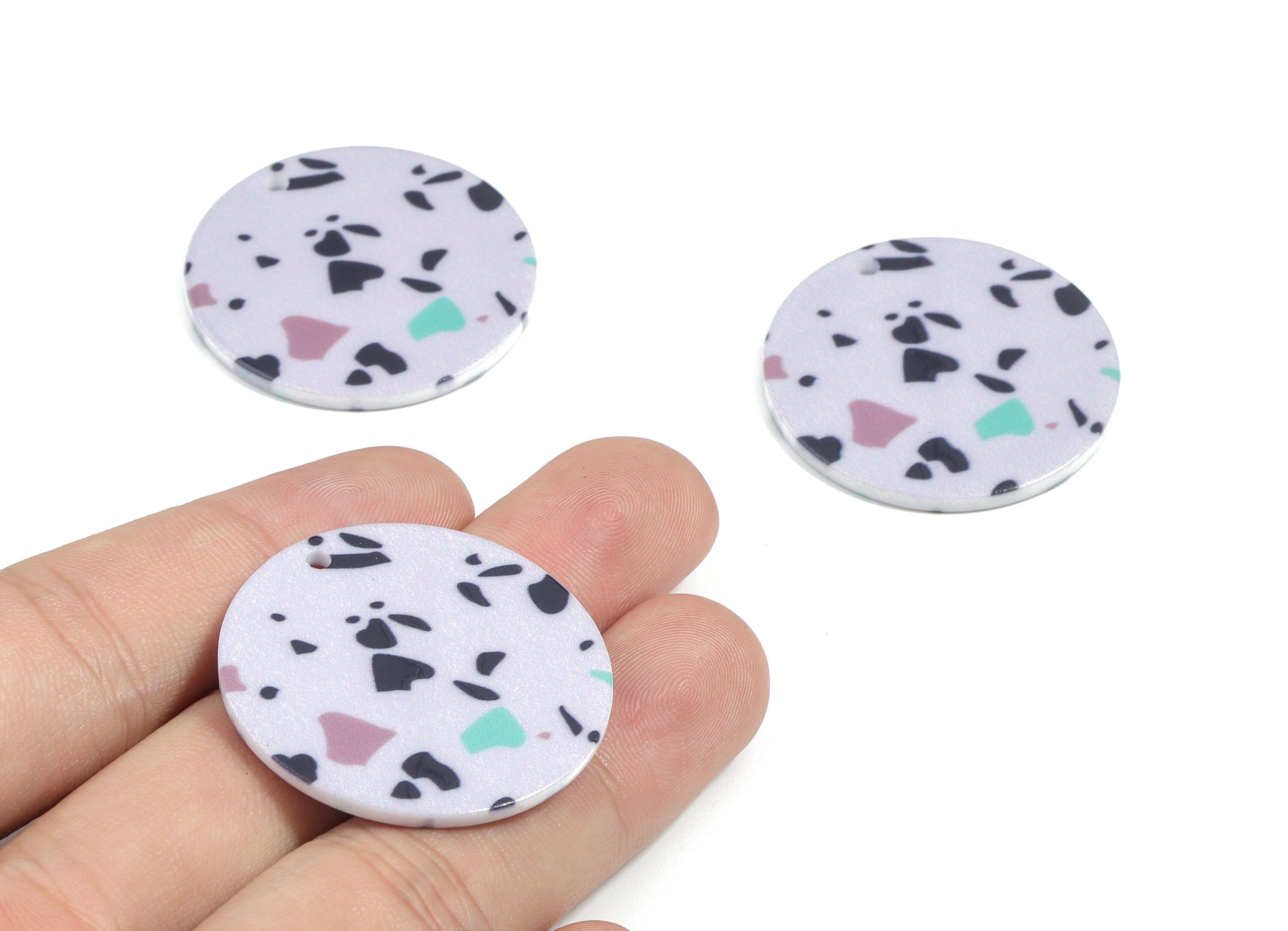 Acrylic Round Earring Charms - Printing Circle Acrylic Pendant - Jewelry Supplies  - Color Code: B4 - 34.68x34.68x2.21mm - AC1874-B4 - DOMEDBAZAAR