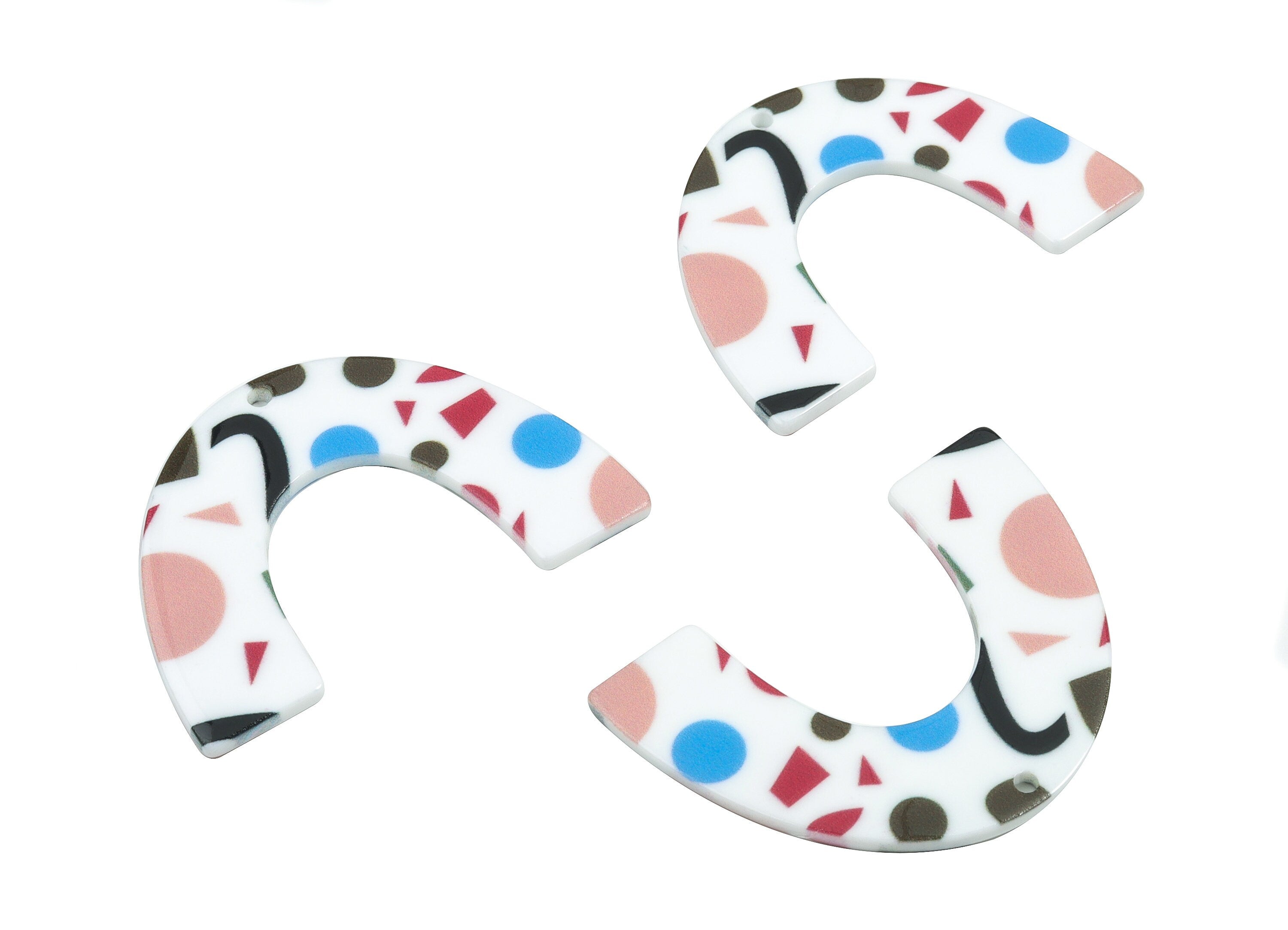 Acrylic U Earring Charms - Printing Geometric Acrylic Pendant - Jewelry Supplies  - Color Code: B6 - 49.45x35.02x2.19mm - AC1872-B6 - DOMEDBAZAAR