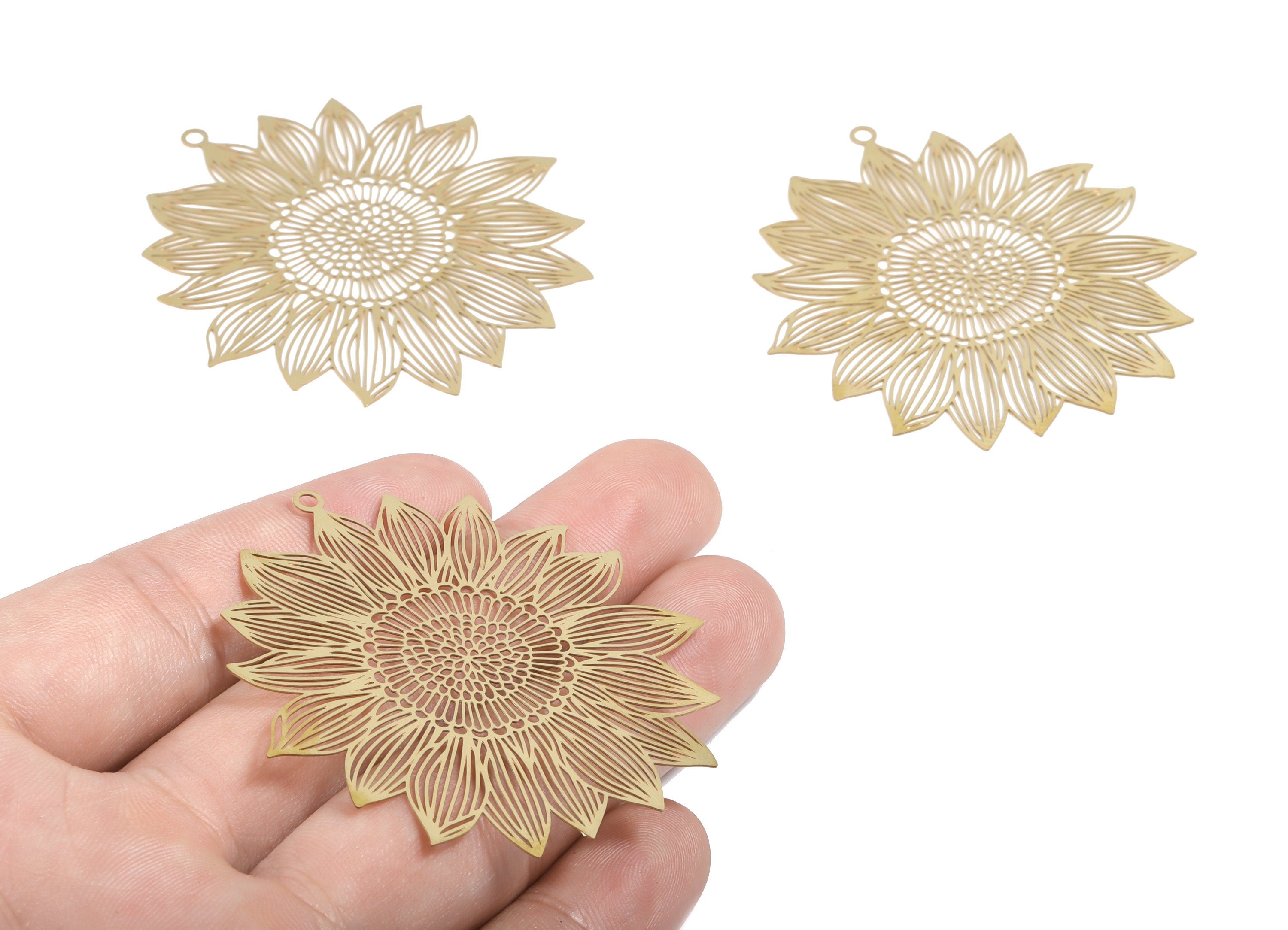 Raw Brass Sun Flower Earring Charms - Raw Brass Sun Flower Necklace Pendant - Earring Findings - Jewelry Supplies - 56.54x54x0.3mm - JJA4616 - DOMEDBAZAAR