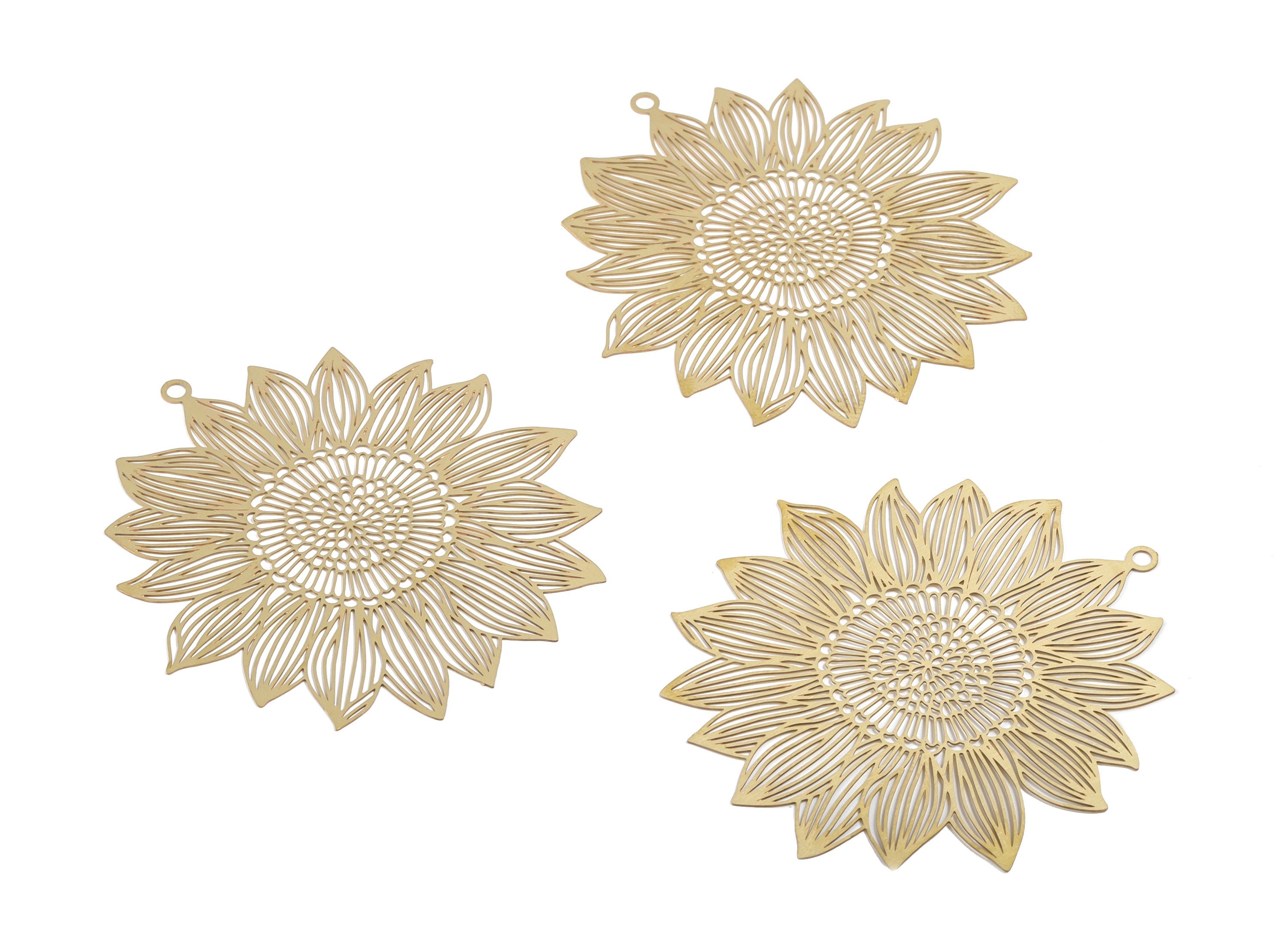 Raw Brass Sun Flower Earring Charms - Raw Brass Sun Flower Necklace Pendant - Earring Findings - Jewelry Supplies - 56.54x54x0.3mm - JJA4616 - DOMEDBAZAAR