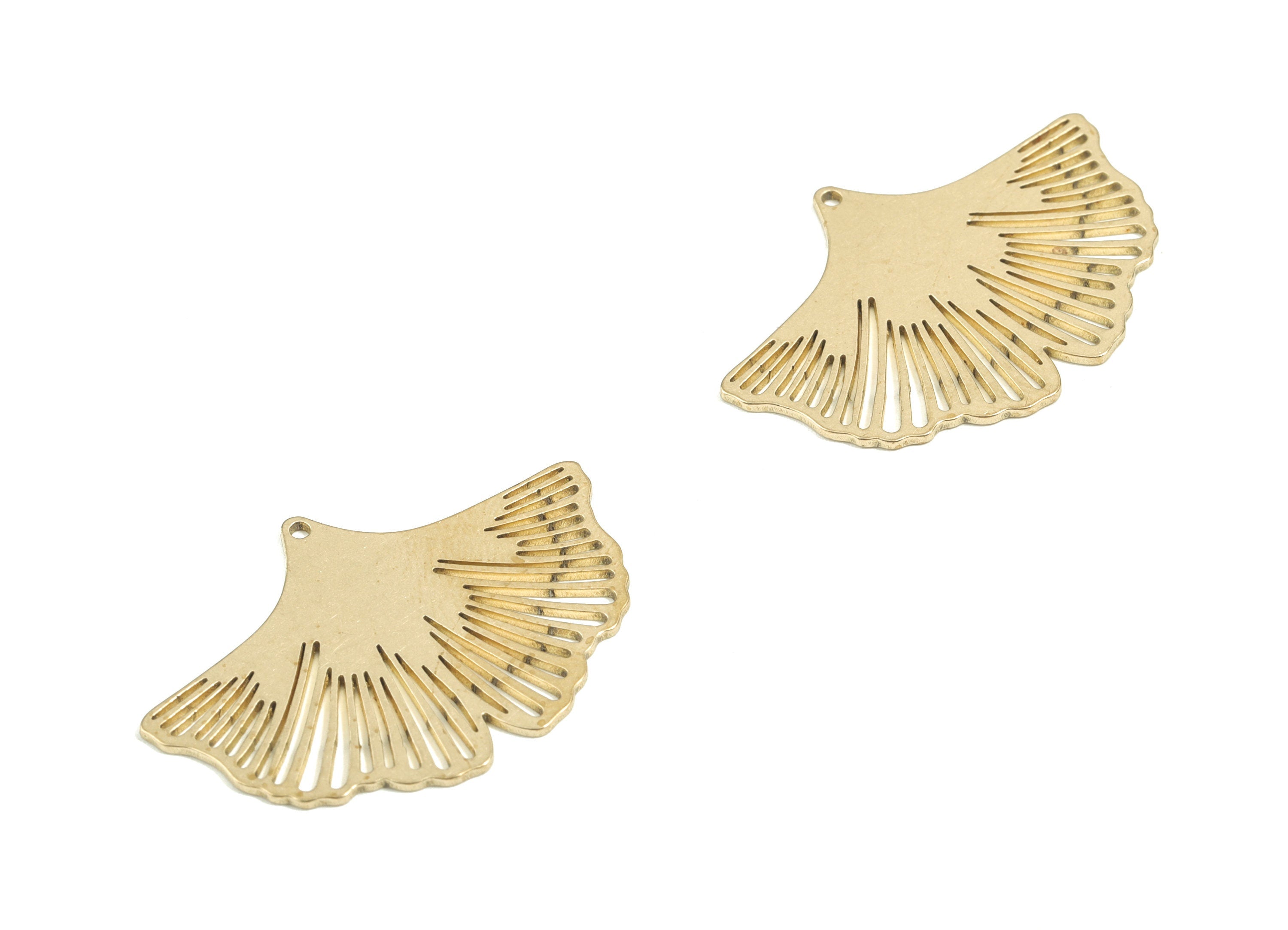 Brass Ginko Earring Charms - Raw Brass Ginko Pendant - Ginko Necklace Charms - Jewelry Supplies - 34.85x23.87x0.81mm - PPM1736 - DOMEDBAZAAR
