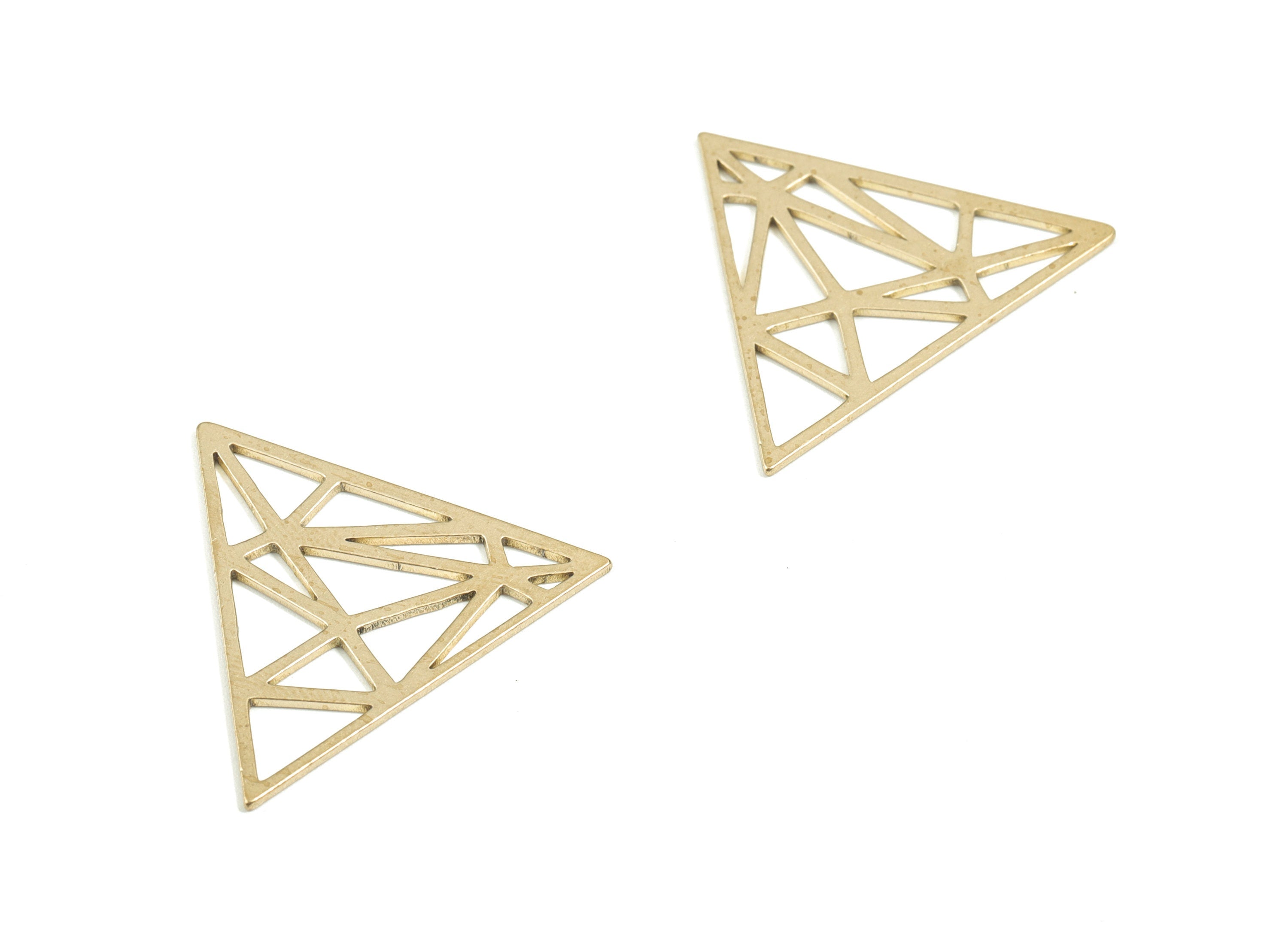 Brass Triangle Earring Charms - Raw Brass Pyramid Pendant - Triangle Necklace Charms - Jewelry Supplies - 31.15x27.03x0.81mm - PPM1729 - DOMEDBAZAAR