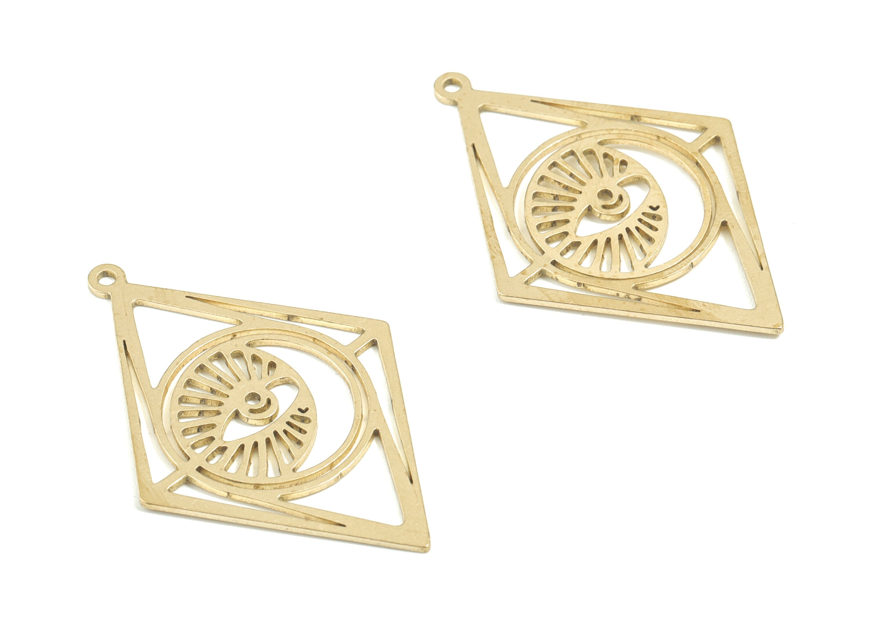 Brass Rhomboid Eye Earring Charms - Raw Brass Rhomboid Eye Pendant - Rhomboid Necklace Charms - Jewelry Supplies - 42x27.86x0.84mm - PPM1740 - DOMEDBAZAAR