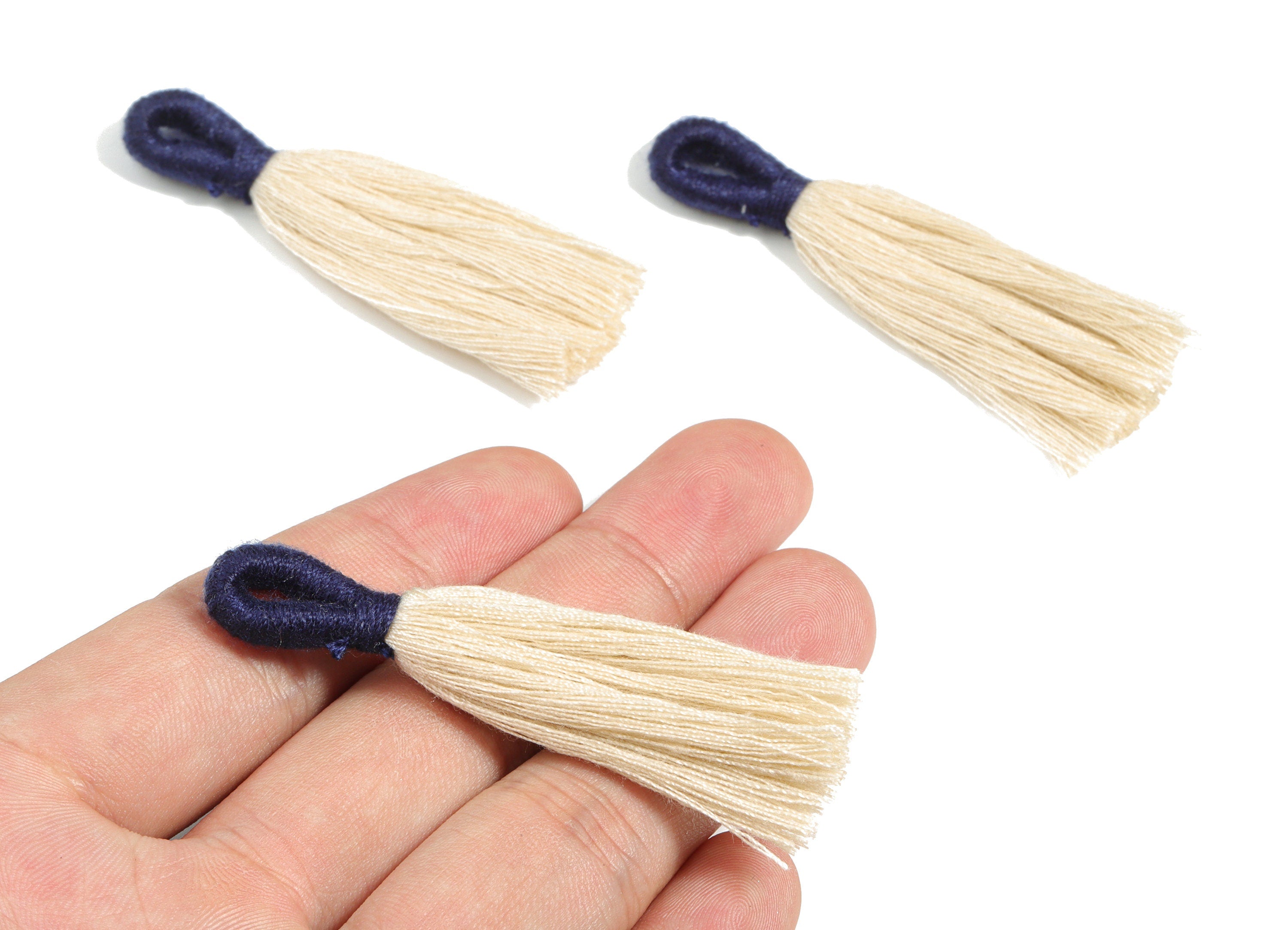 Cotton Tassels With Loop Earrings - Cotton Tassels Earring Charms - Navy Boho Earrings - Jewelry Supplies - 62.89x11.65x4.94mm - TS1147B - DOMEDBAZAAR