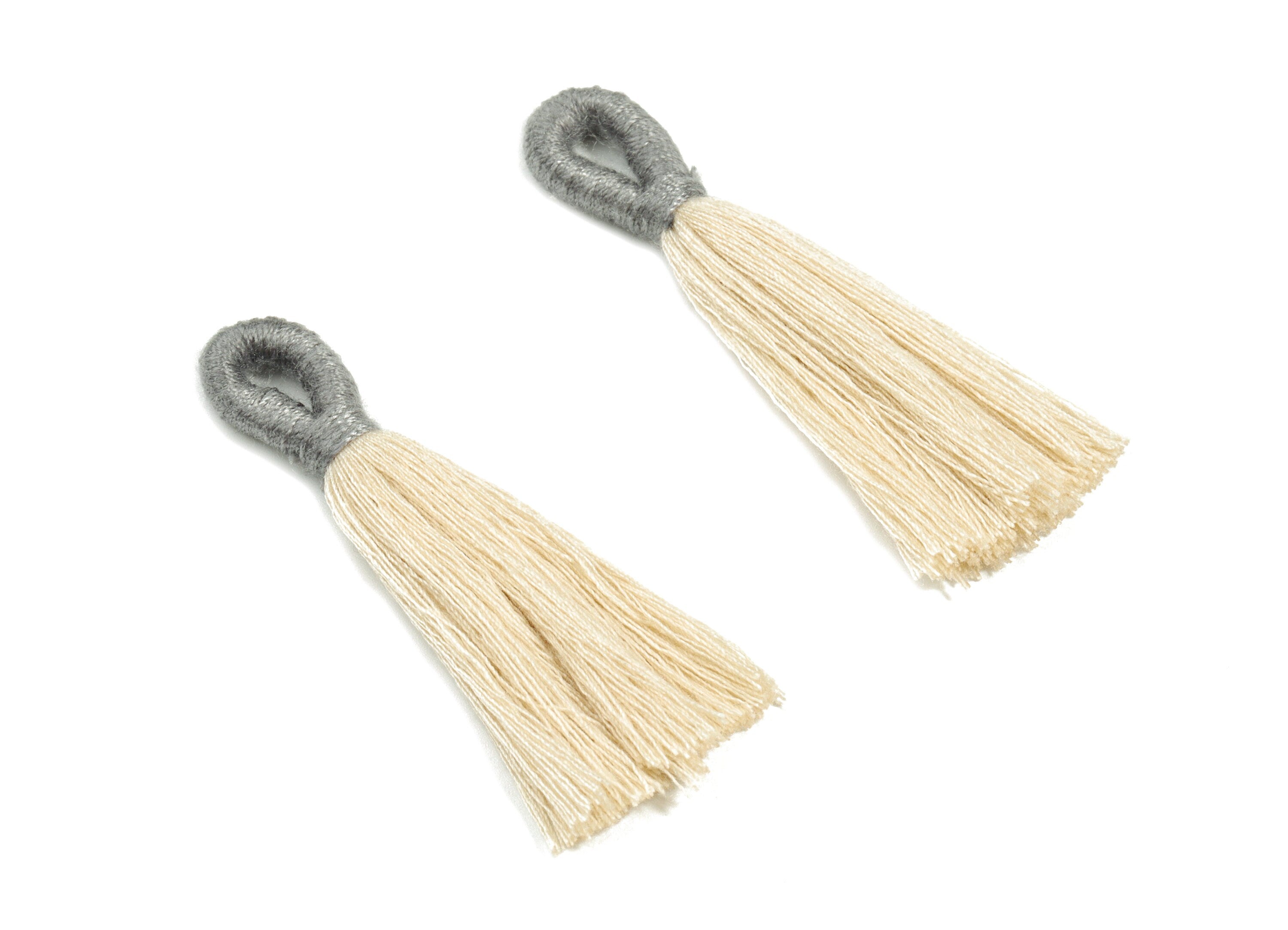 Cotton Tassels With Loop Earrings - Cotton Tassels Earring Charms - Grey Boho Earrings - Jewellery Supplies - 63.55x10.53x4.48mm - TS1147G - DOMEDBAZAAR