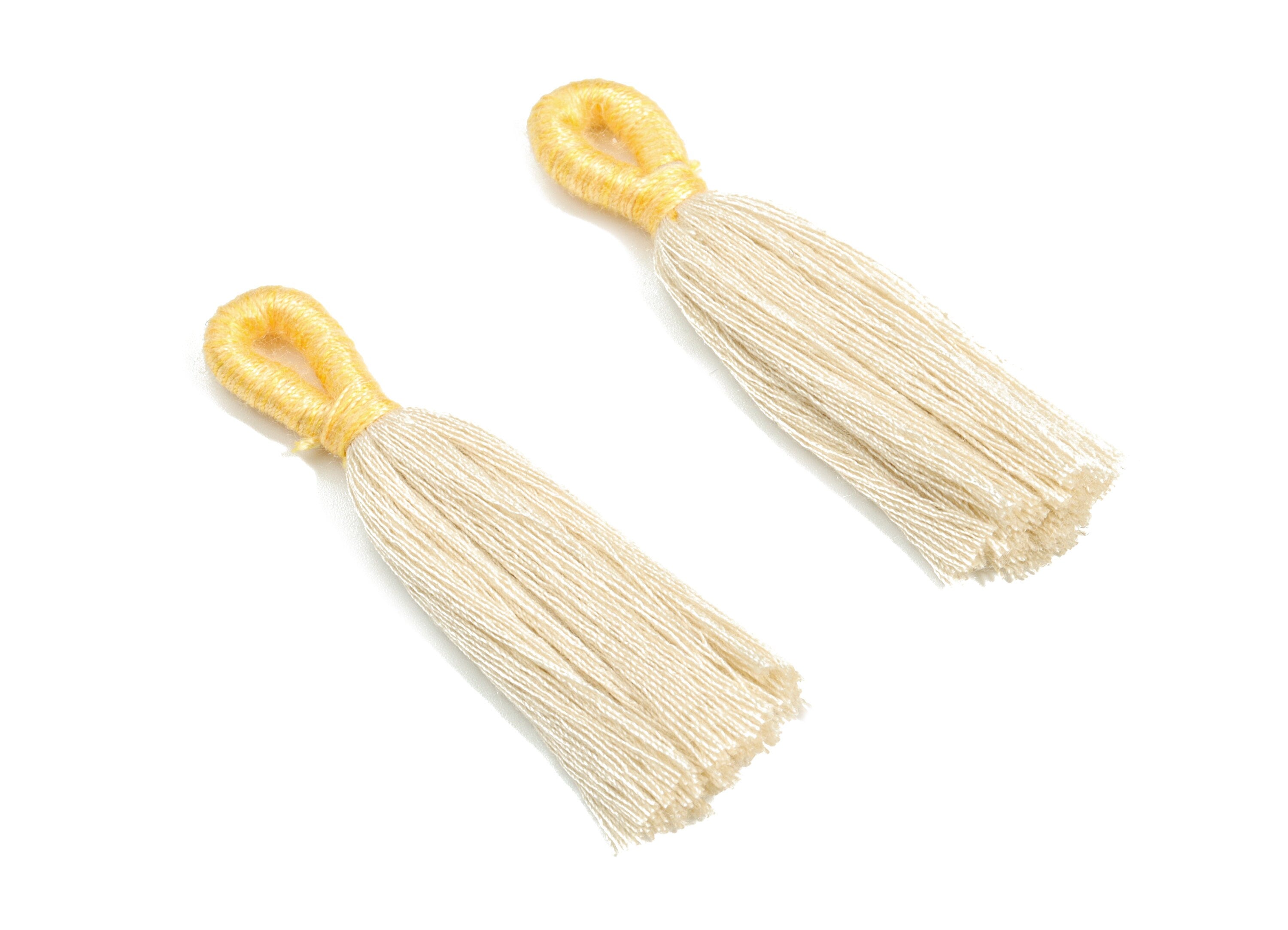 Cotton Tassels With Loop Earrings - Cotton Tassels Earring Charms - Yellow Boho Earrings - Jewelry Supplies - 60.93x10.27x4.15mm - TS1147J - DOMEDBAZAAR