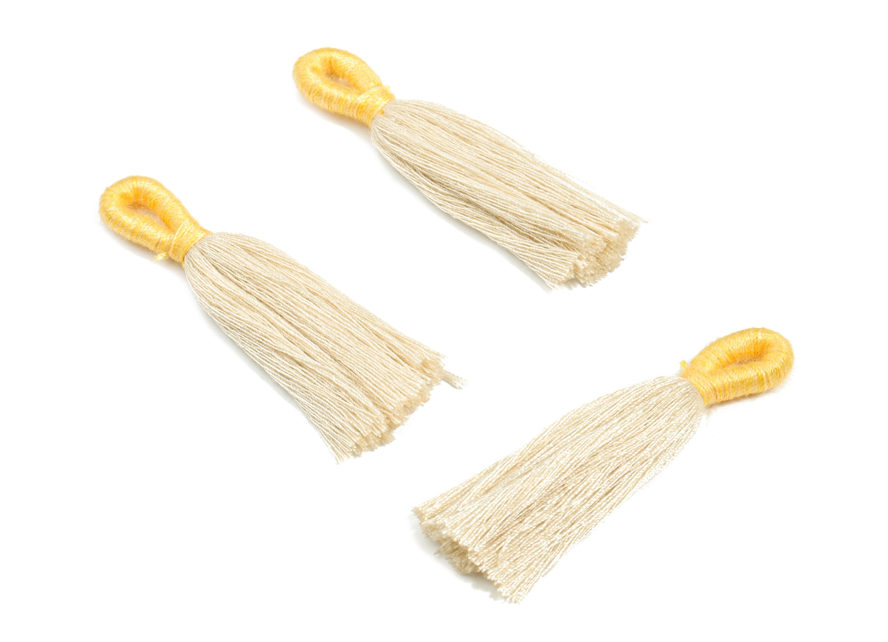 Cotton Tassels With Loop Earrings - Cotton Tassels Earring Charms - Yellow Boho Earrings - Jewelry Supplies - 60.93x10.27x4.15mm - TS1147J - DOMEDBAZAAR