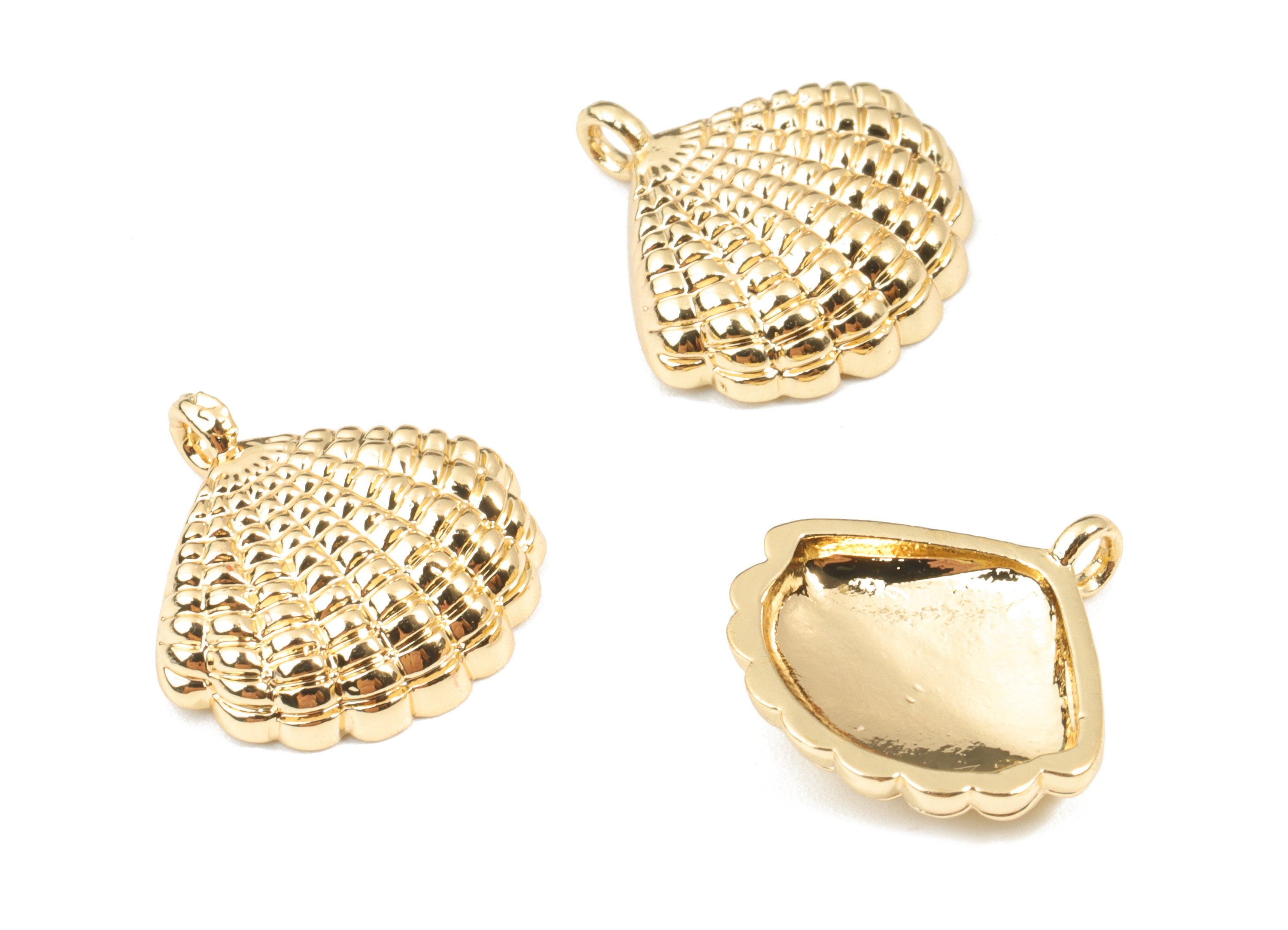 Brass Shell Earring Charms - Gold Brass Shell Pendant - 18K Real Gold Plated Brass - Jewelry Supplies - 16.15x15.65x3.66mm - RGP2626 - DOMEDBAZAAR