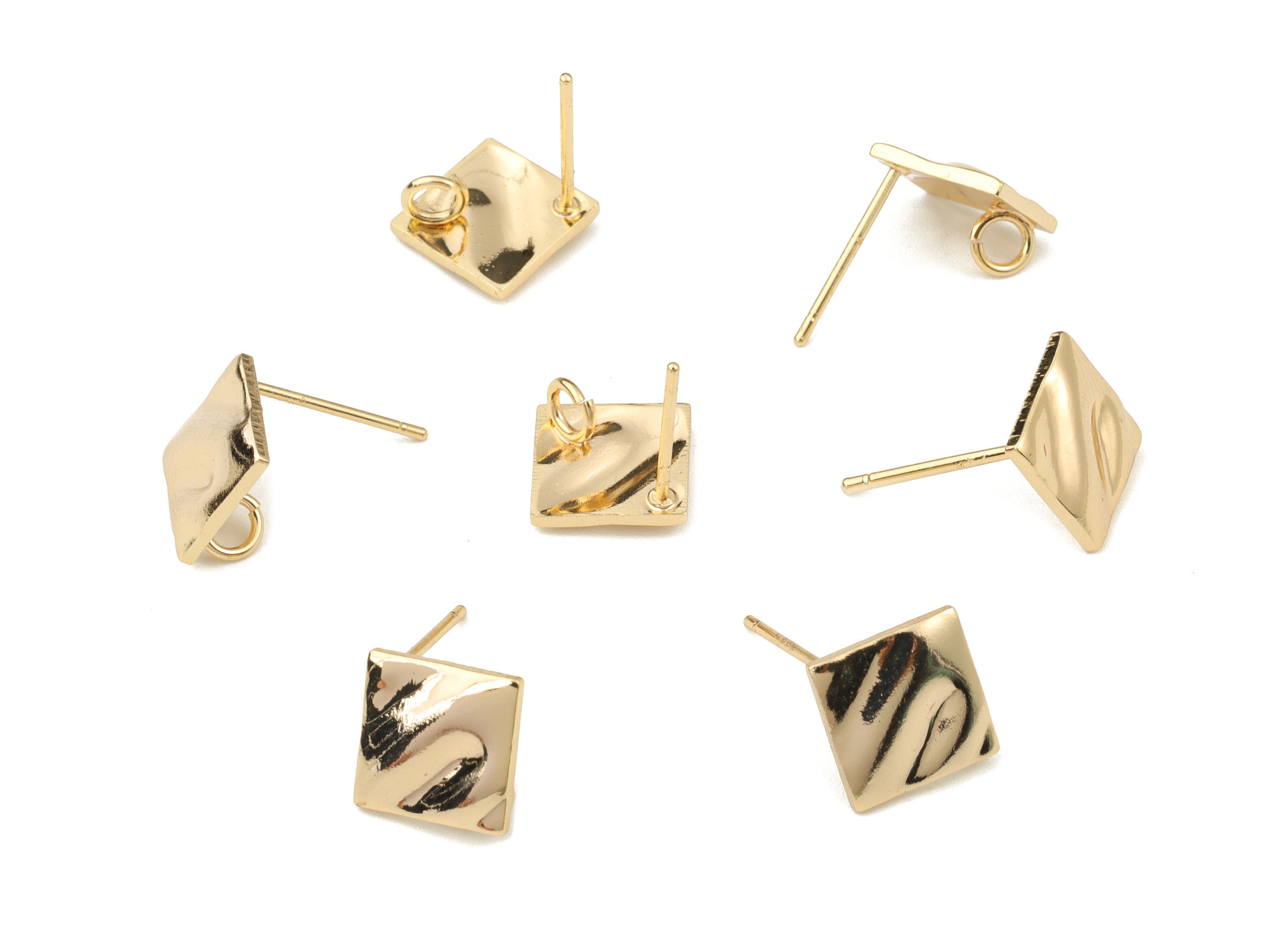 Brass Square Earring Stud - Gold Square Earring Post - 18K Real Gold Plated Brass - Jewelry Supplies - 12.32x8.89x1.48mm - RGP2638 - DOMEDBAZAAR