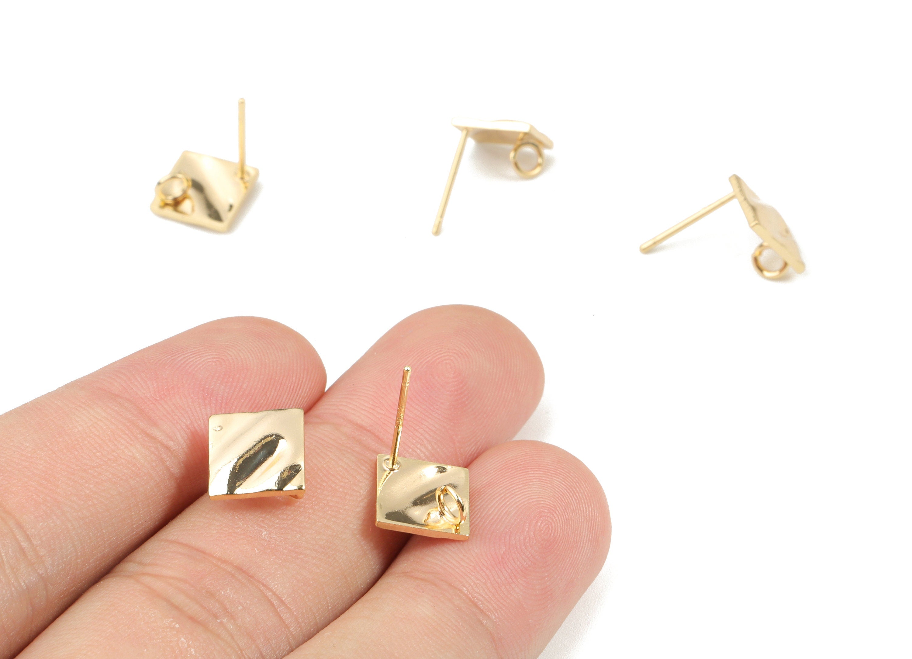 Brass Square Earring Stud - Gold Square Earring Post - 18K Real Gold Plated Brass - Jewelry Supplies - 12.32x8.89x1.48mm - RGP2638 - DOMEDBAZAAR