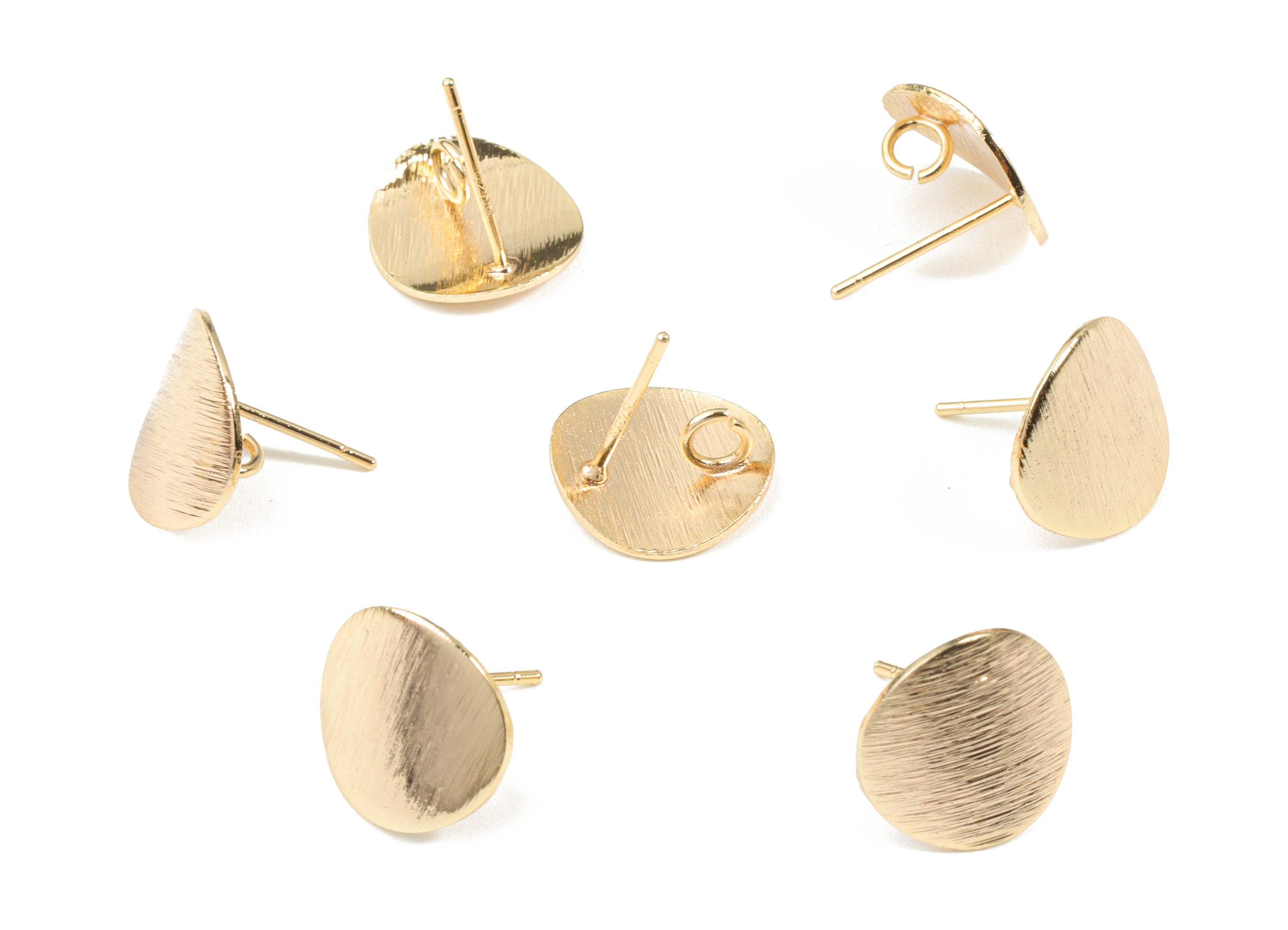 Brass Round Earring Stud - Gold Circle Earring Post - 18K Real Gold Plated Brass - Jewelry Supplies - 12.33x12.1x0.98mm - RGP2628 - DOMEDBAZAAR