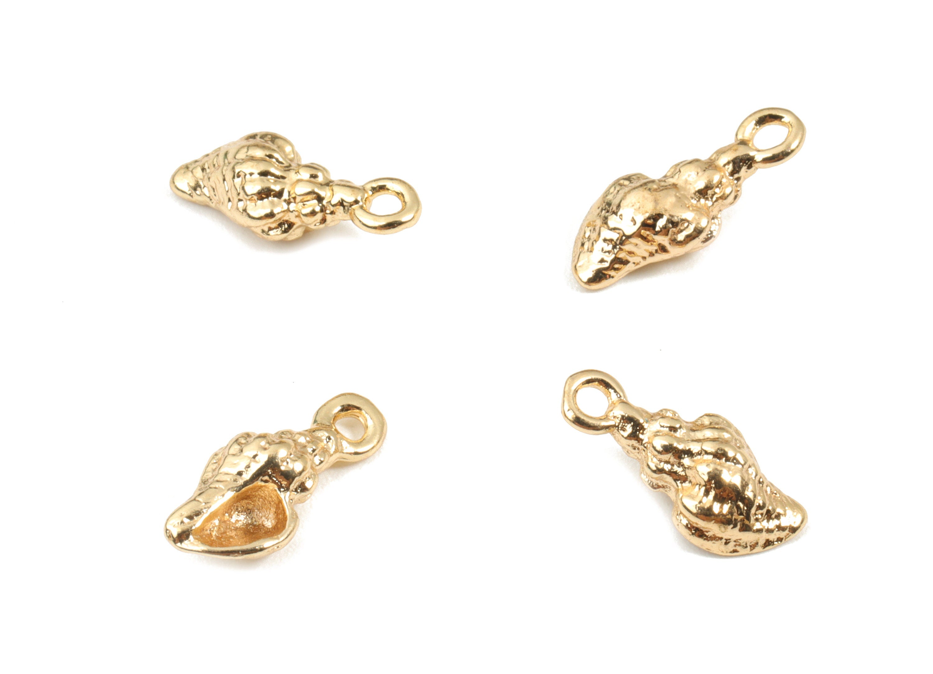 Brass Seashell Earring Charms - Gold Cone Shell Pendant - 18K Real Gold Plated Brass - Jewelry Supplies - 11.73x4.98x3.46mm - RGP2634 - DOMEDBAZAAR
