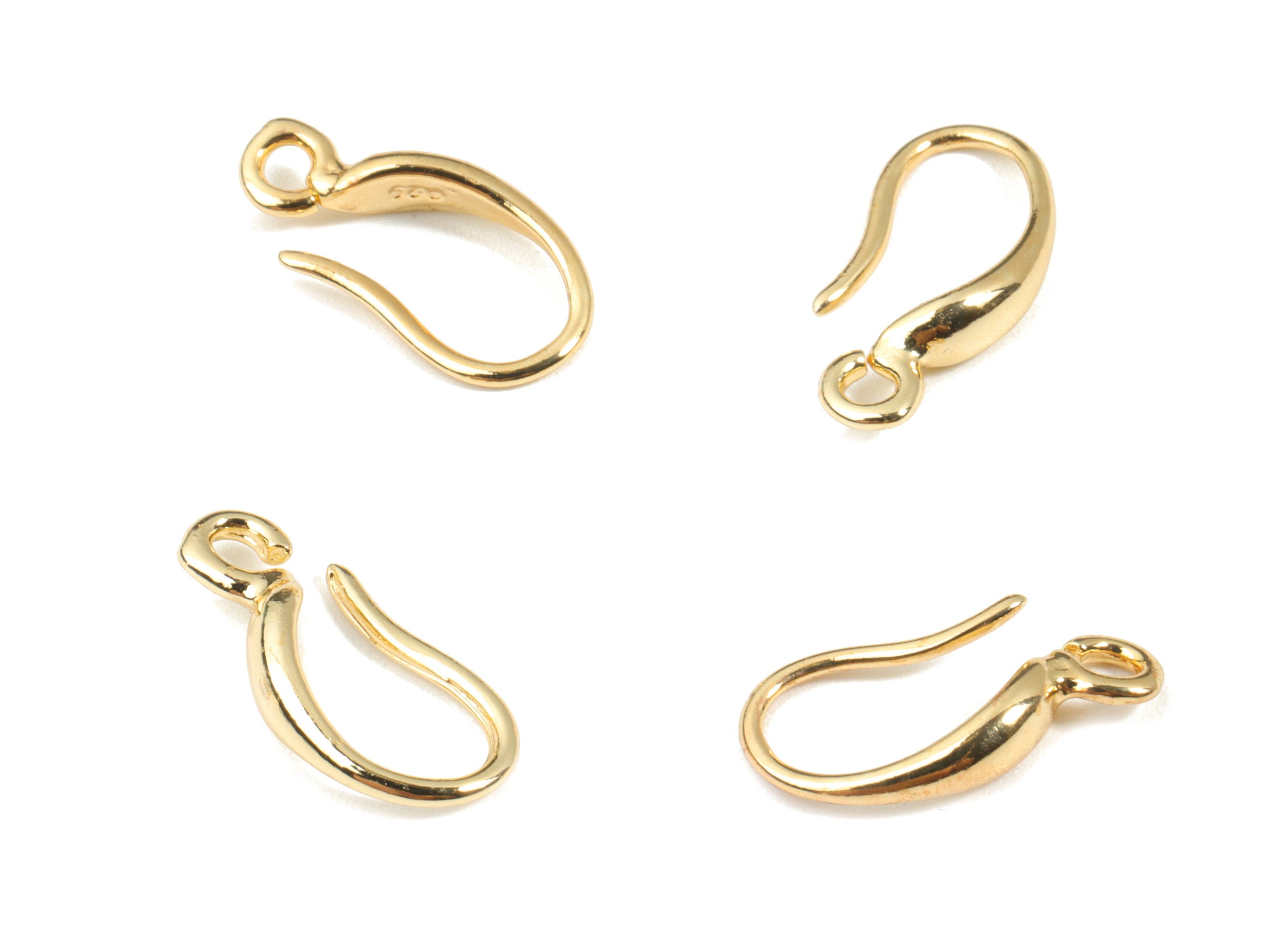 Brass Earring Wires - Gold Earring Hooks - 18K Real Gold Plated Brass - Earring Findings - Jewelry Supplies - 14.25x7.75x1.08mm - RGP2635 - DOMEDBAZAAR