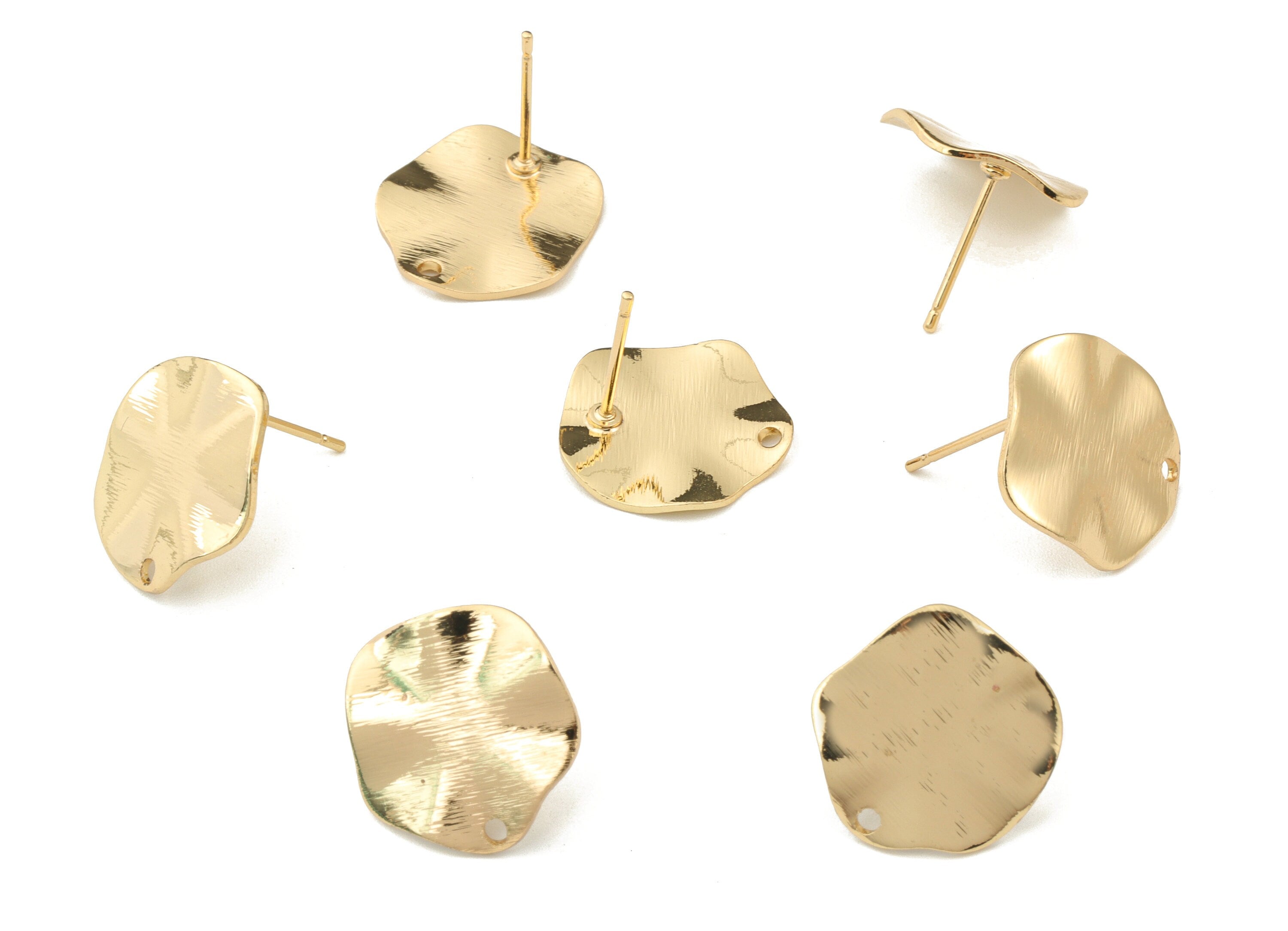 Brass Round Earring Stud - Gold Circle Earring Post - 18K Real Gold Plated Brass - Jewelry Supplies - 15.53x14.84x1.35mm - RGP2633 - DOMEDBAZAAR