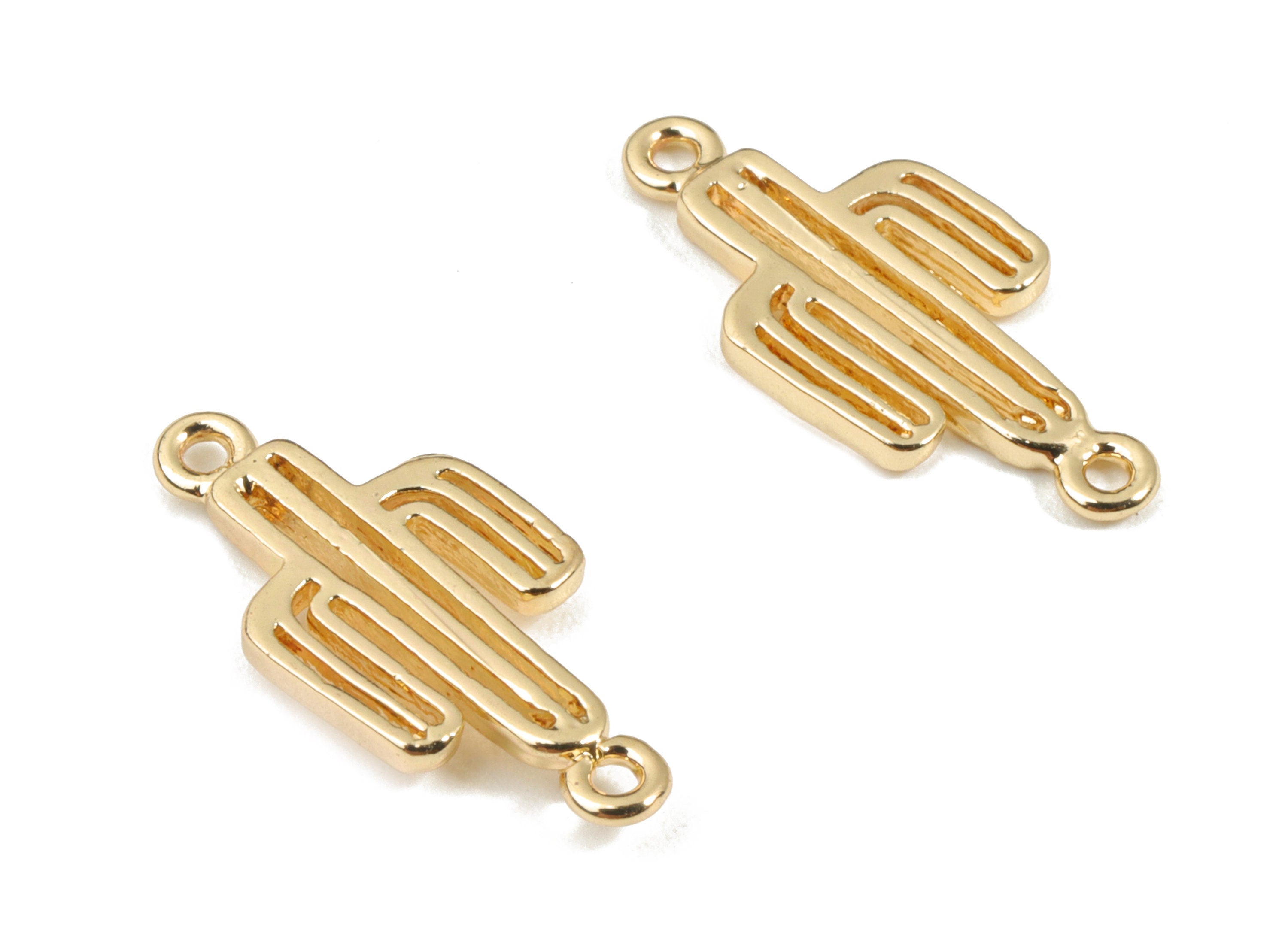 Brass Mini Cactus Connector - Gold  Cactus Earring Connector - 18K Real Gold Plated Brass - Jewelry Supplies - 17.52x8.19x1.34mm - RGP2632 - DOMEDBAZAAR