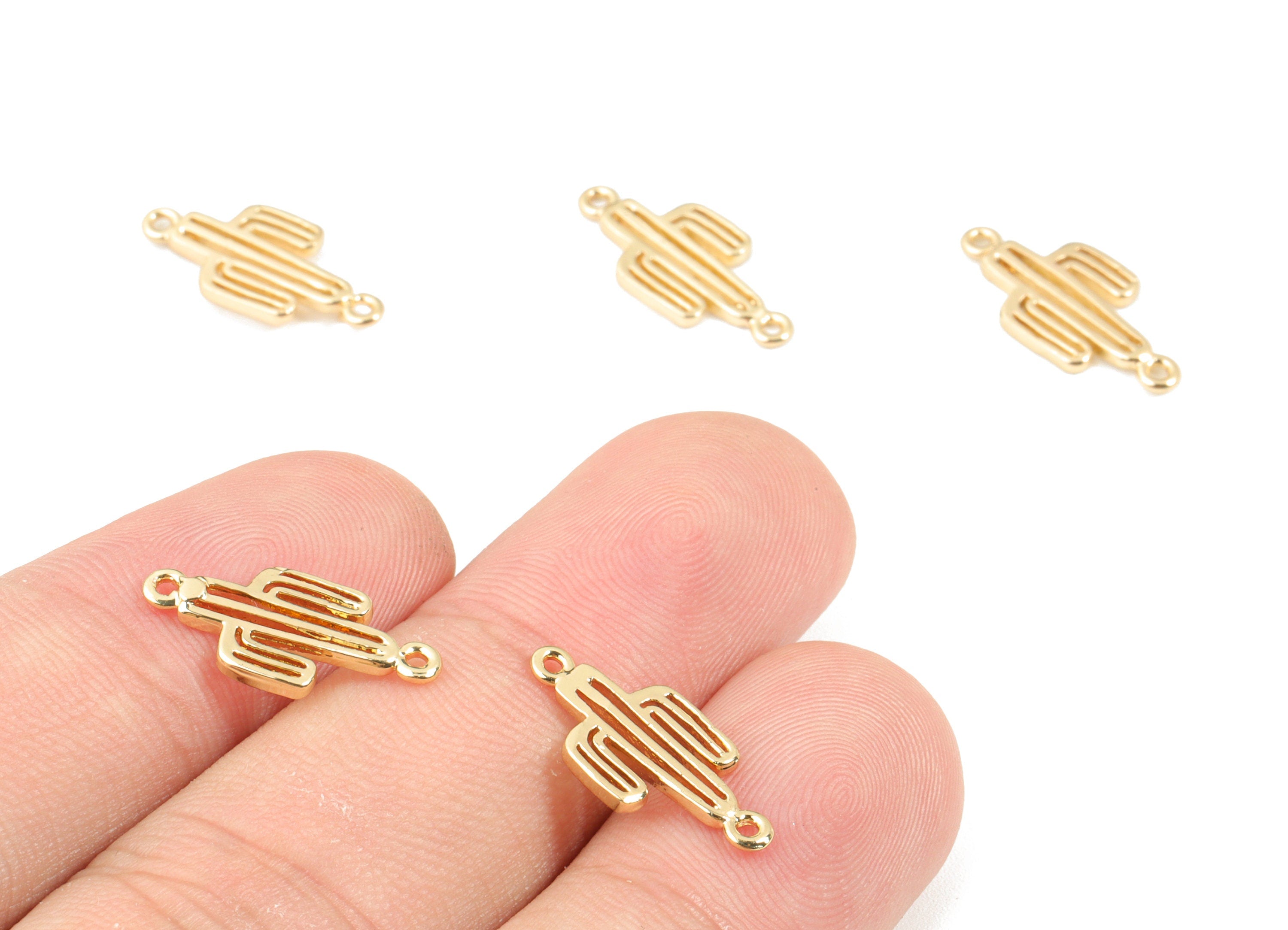 Brass Mini Cactus Connector - Gold  Cactus Earring Connector - 18K Real Gold Plated Brass - Jewelry Supplies - 17.52x8.19x1.34mm - RGP2632 - DOMEDBAZAAR