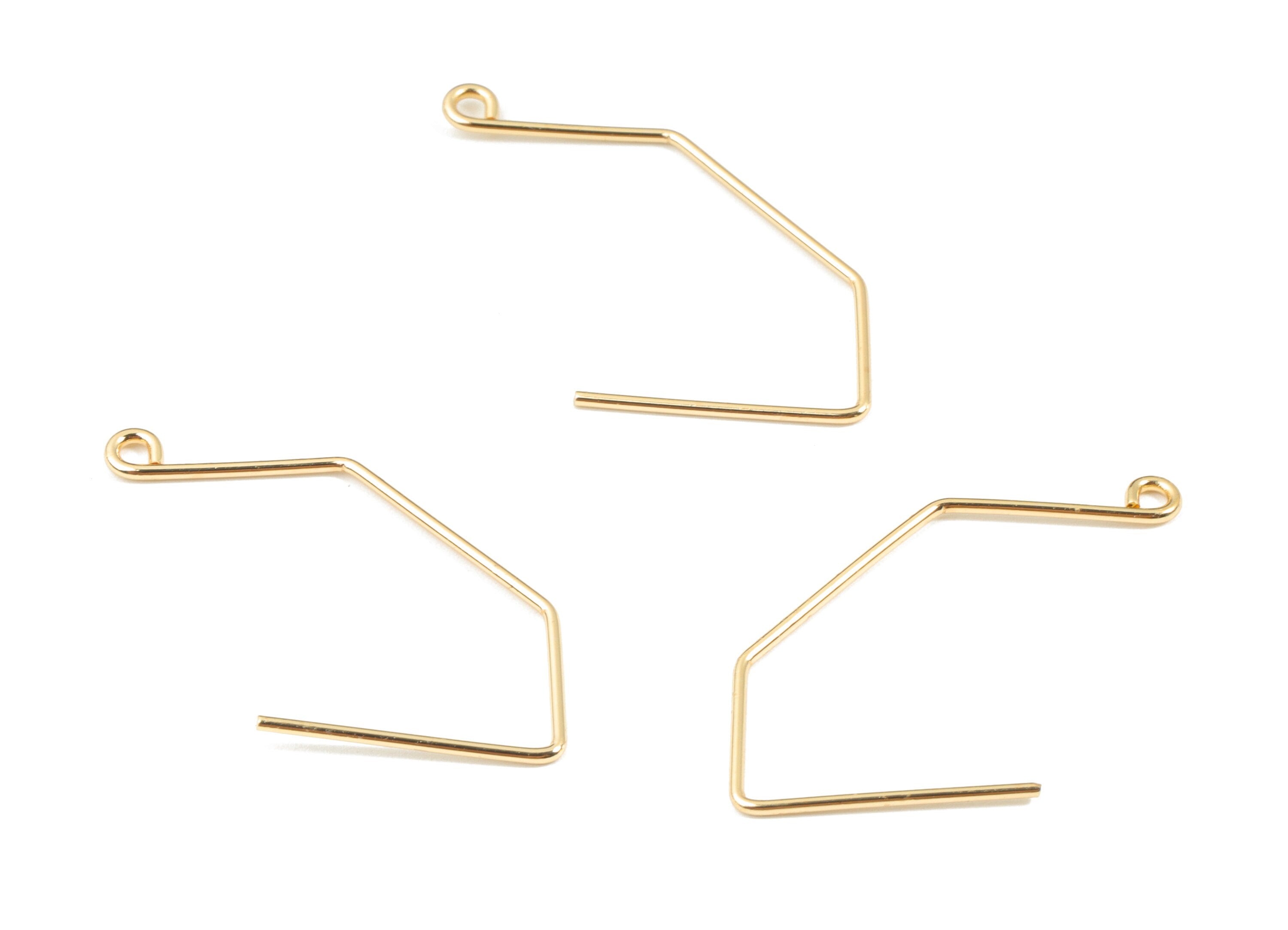Brass Geometric Earring Wires - Gold Earring Hooks - 18K Real Gold Plated Brass - Jewelry Supplies - 31.48x16.99x0.9mm - RGP2629 - DOMEDBAZAAR
