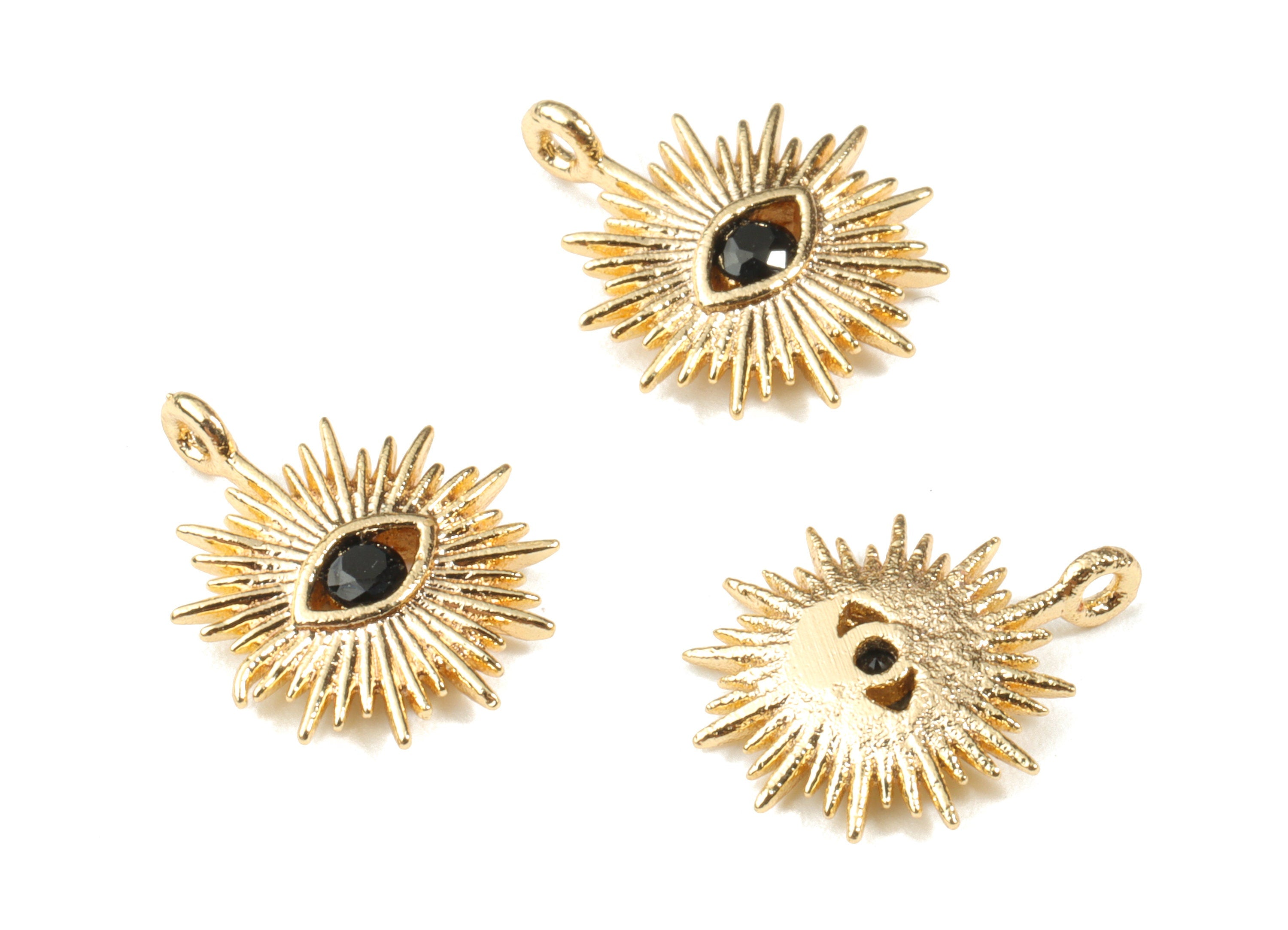 Brass Eye Earring Charms - Gold Eye Sun Pendant - 18K Real Gold Plated Brass - Jewelry Supplies - 13.75x11.64x2.11mm - RGP2642 - DOMEDBAZAAR