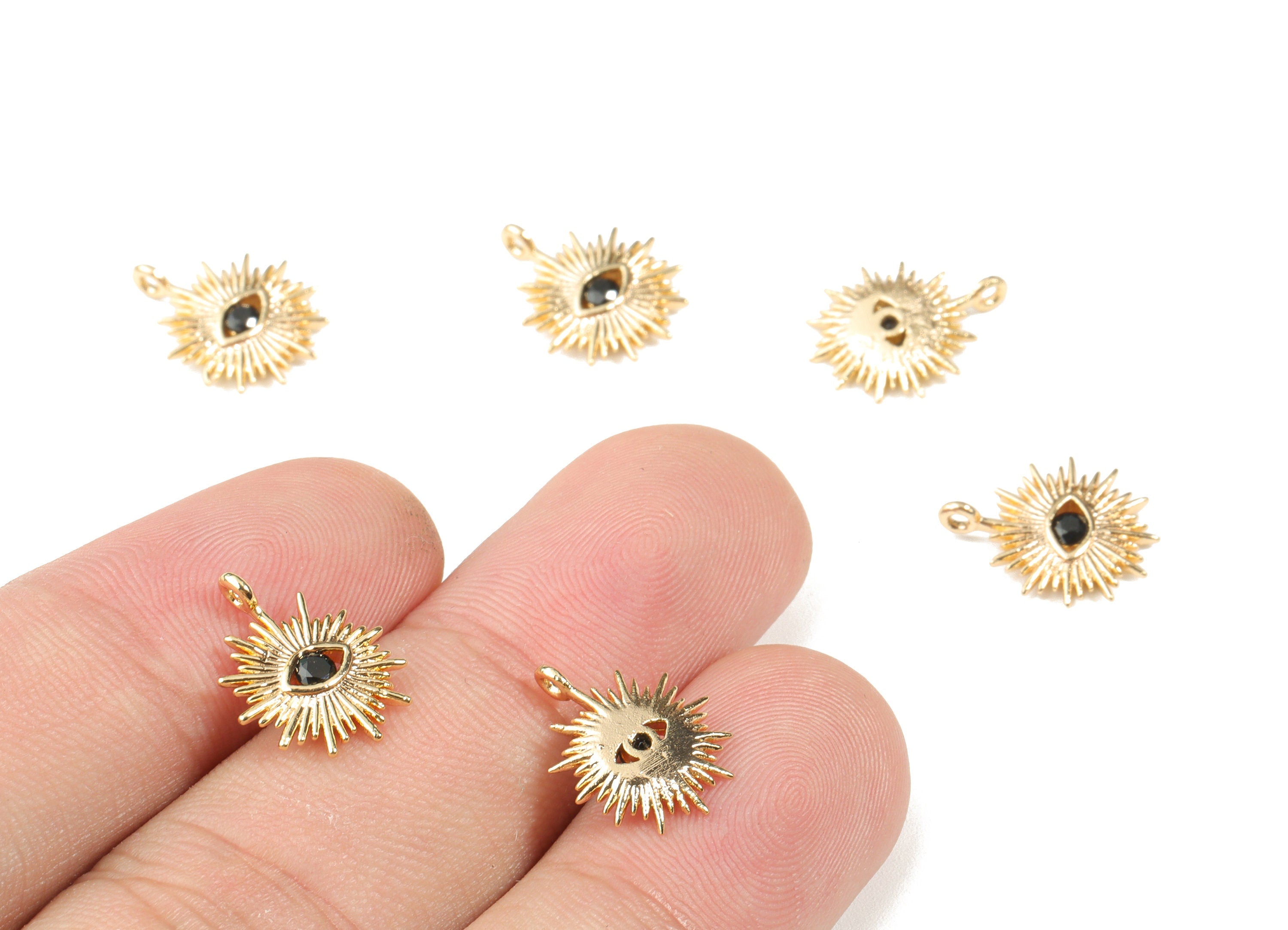 Brass Eye Earring Charms - Gold Eye Sun Pendant - 18K Real Gold Plated Brass - Jewelry Supplies - 13.75x11.64x2.11mm - RGP2642 - DOMEDBAZAAR