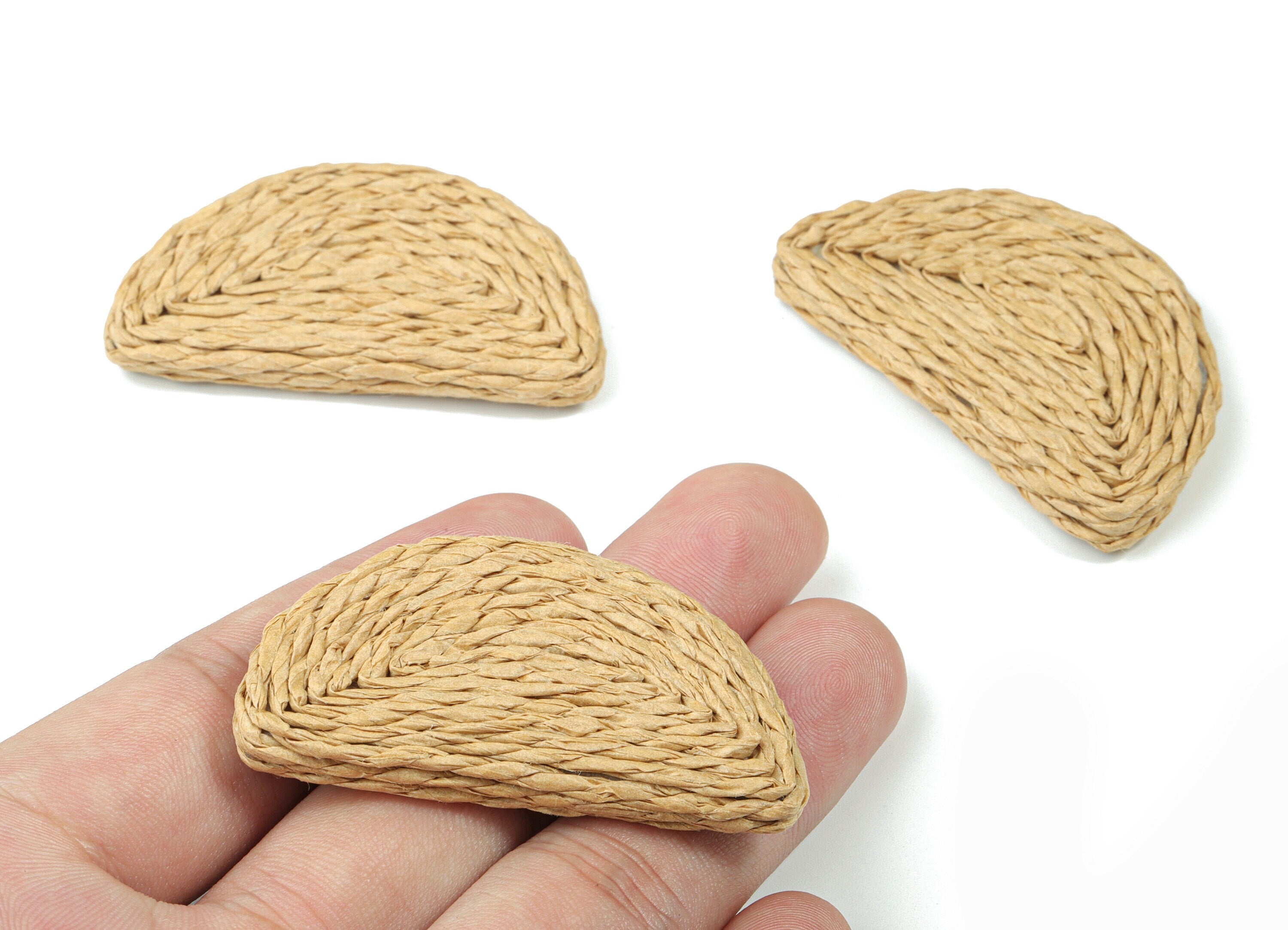 Handwoven Rattan Semi Circle Earrings - Half Moon Rattan Earrings Charms - Wooden Straw Earrings - 51.77x30.69x6.32mm - RT1360B - DOMEDBAZAAR