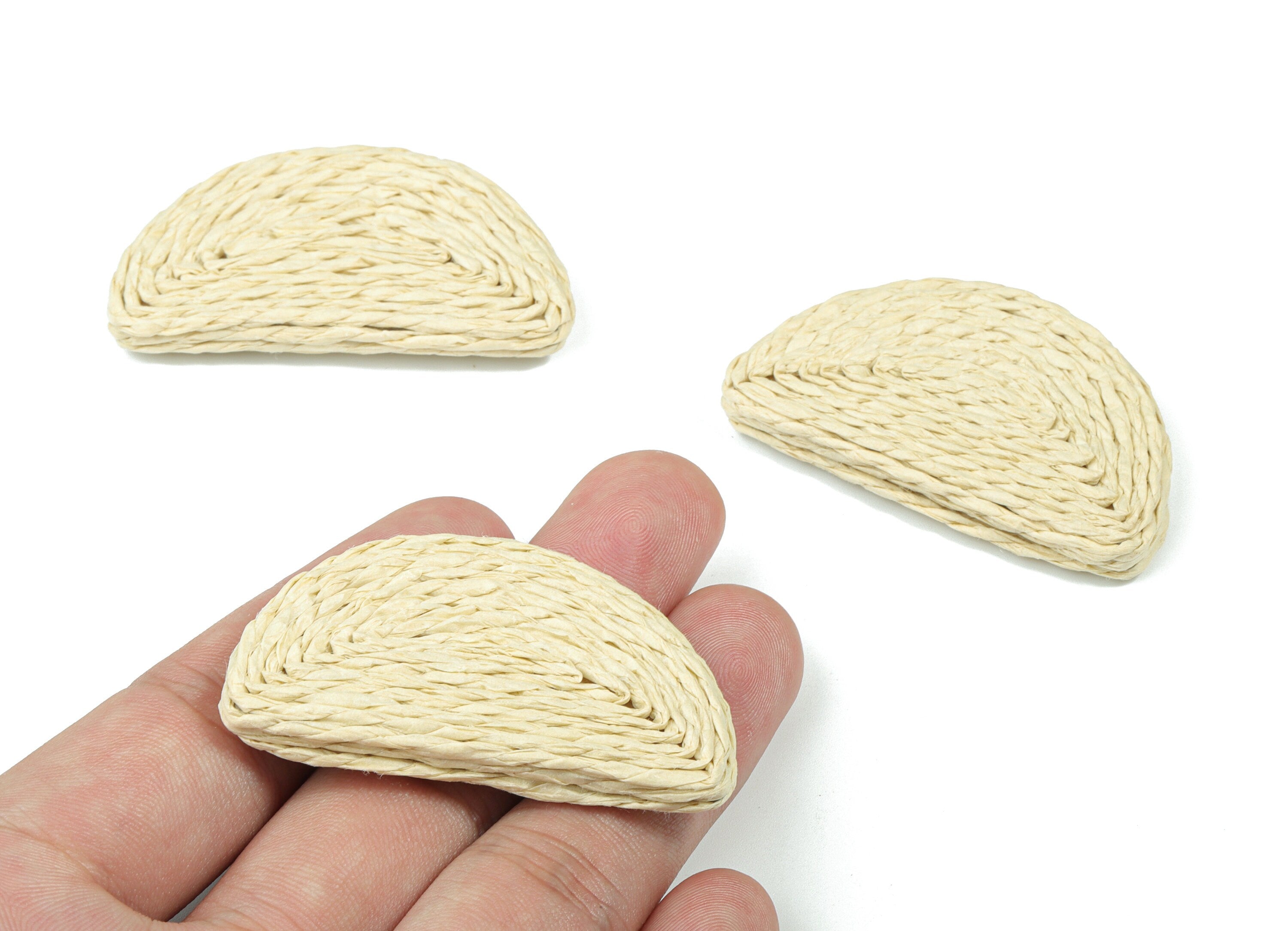 Handwoven Rattan Semi Circle Earrings - Half Moon Rattan Earrings Charms - Wooden Straw Earrings - 52.27x30.54x6.17mm - RT1360W - DOMEDBAZAAR
