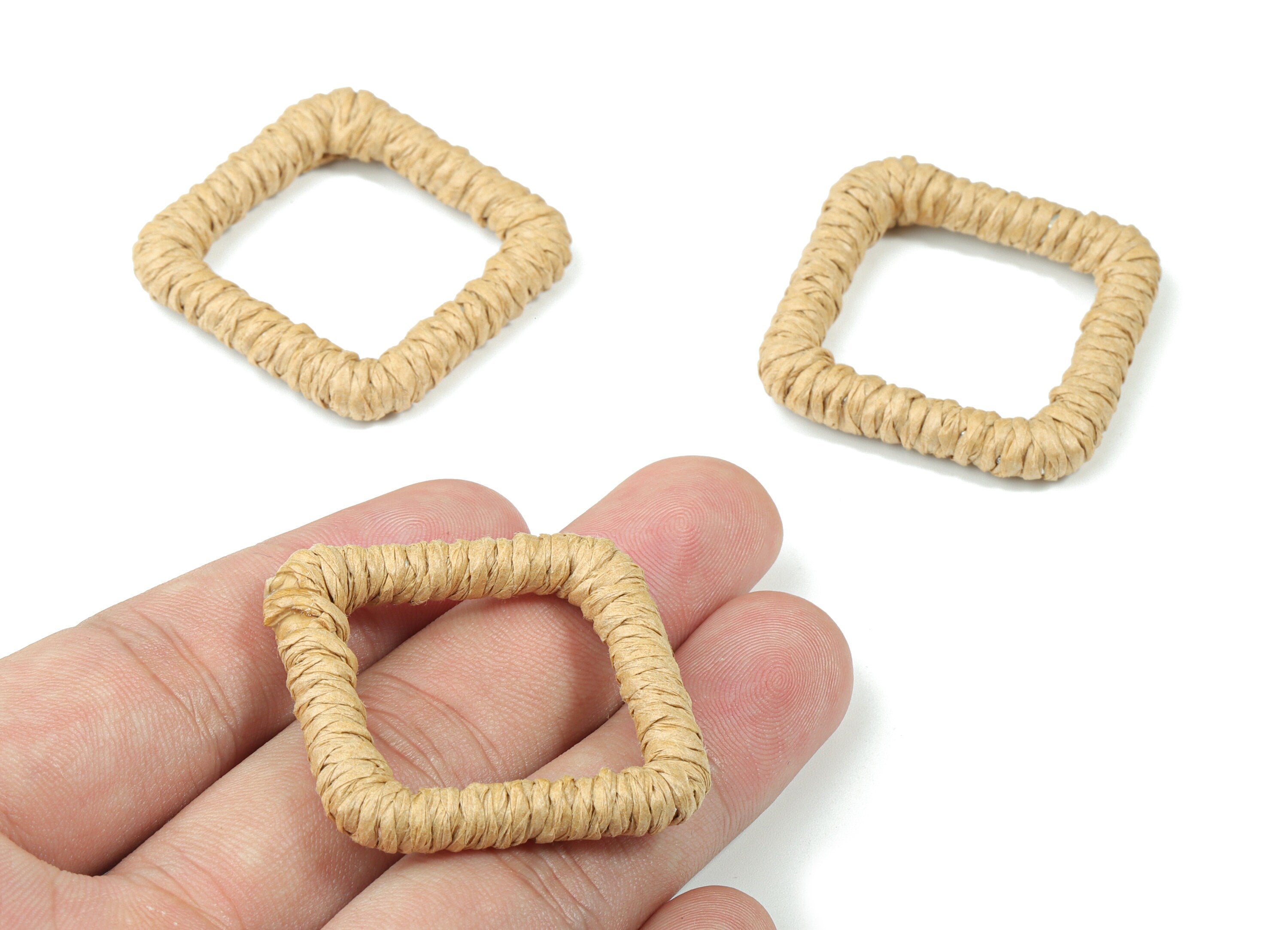 Handwoven Rattan Rope Earrings - Square Rattan Earrings Charms - Wooden Straw Earrings - Jewelry Handmade - 36.25x36.05x5.74mm - RT1362B - DOMEDBAZAAR