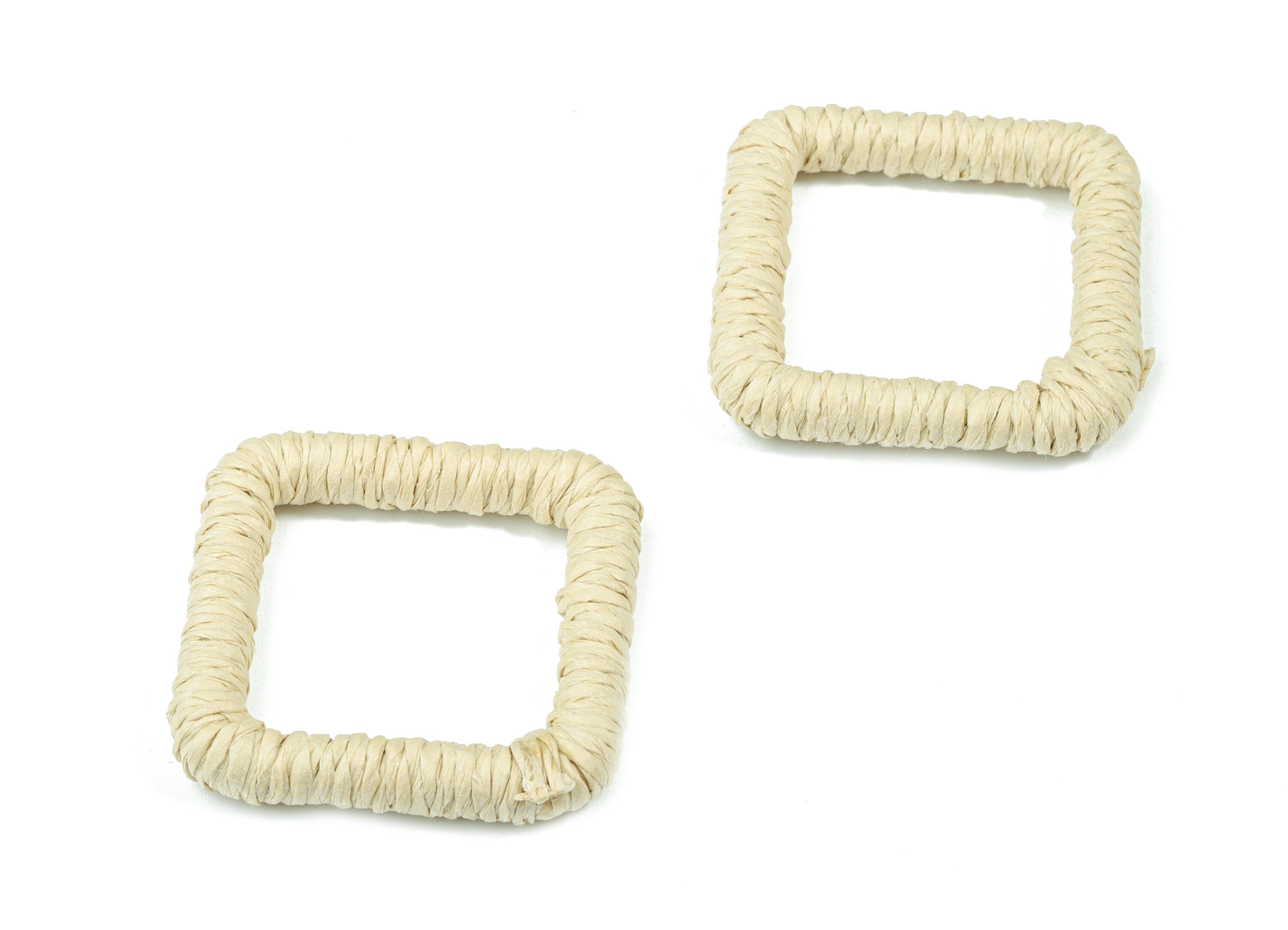 Handwoven Rattan Rope Earrings - Square Rattan Earrings Charms - Wooden Straw Earrings - Jewelry Handmade - 36.4x36.36x5.89mm - RT1362W - DOMEDBAZAAR