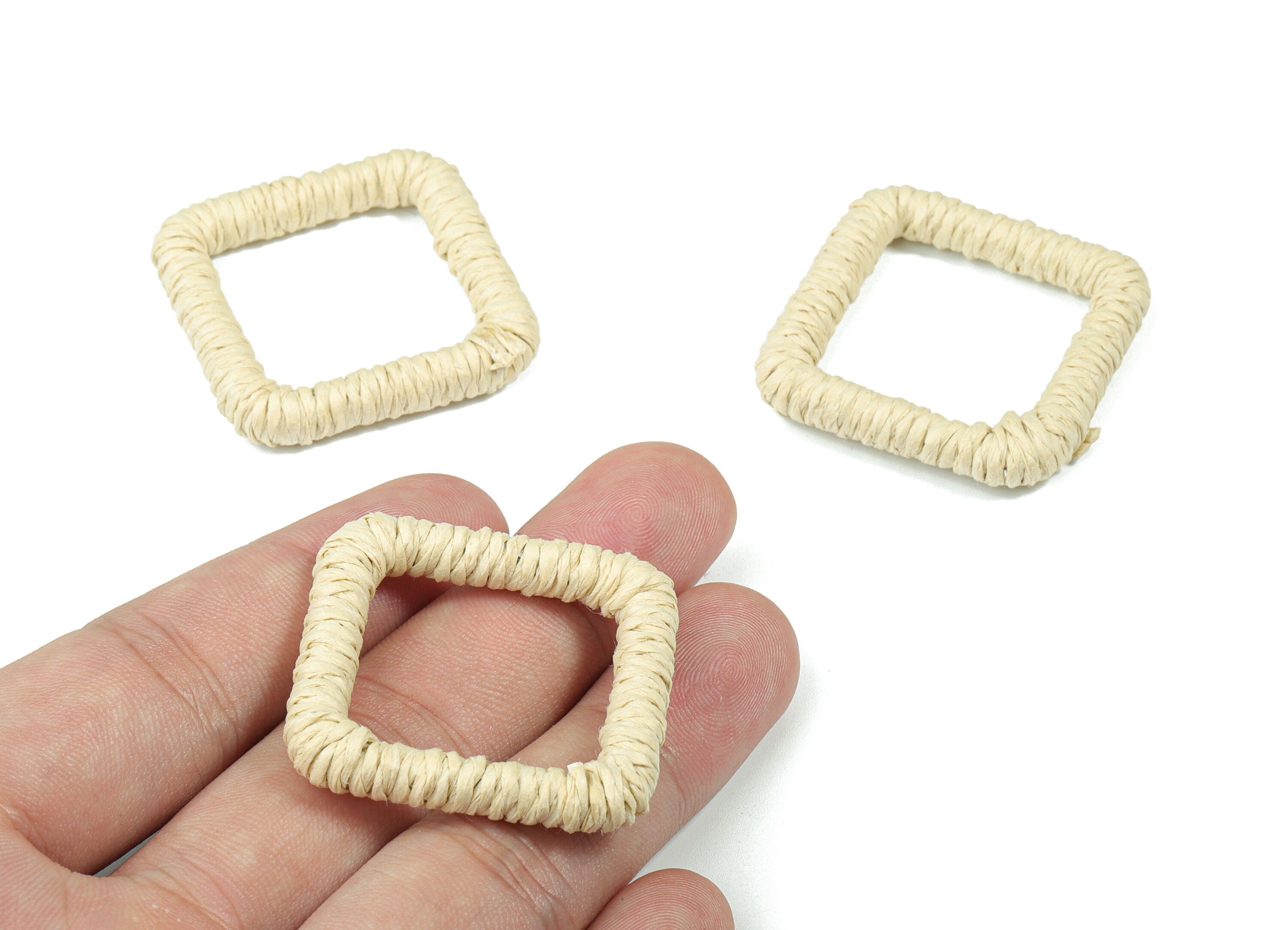 Handwoven Rattan Rope Earrings - Square Rattan Earrings Charms - Wooden Straw Earrings - Jewelry Handmade - 36.4x36.36x5.89mm - RT1362W - DOMEDBAZAAR
