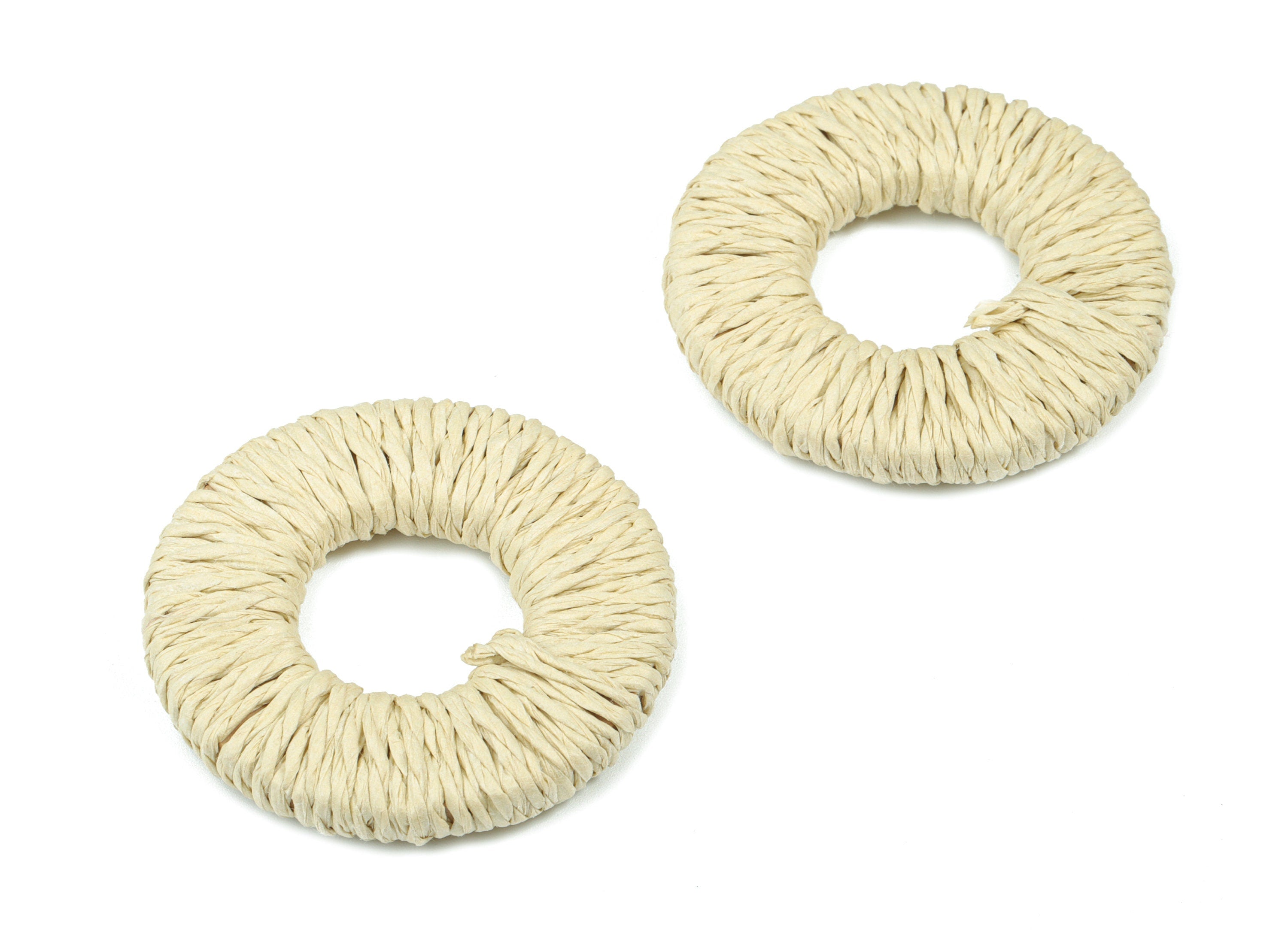 Handwoven Rattan Rope Earrings - Circle Rattan Earrings Charms - Wooden Straw Earrings - Jewelry Handmade - 43.26x42.89x6.09mm - RT1364W - DOMEDBAZAAR