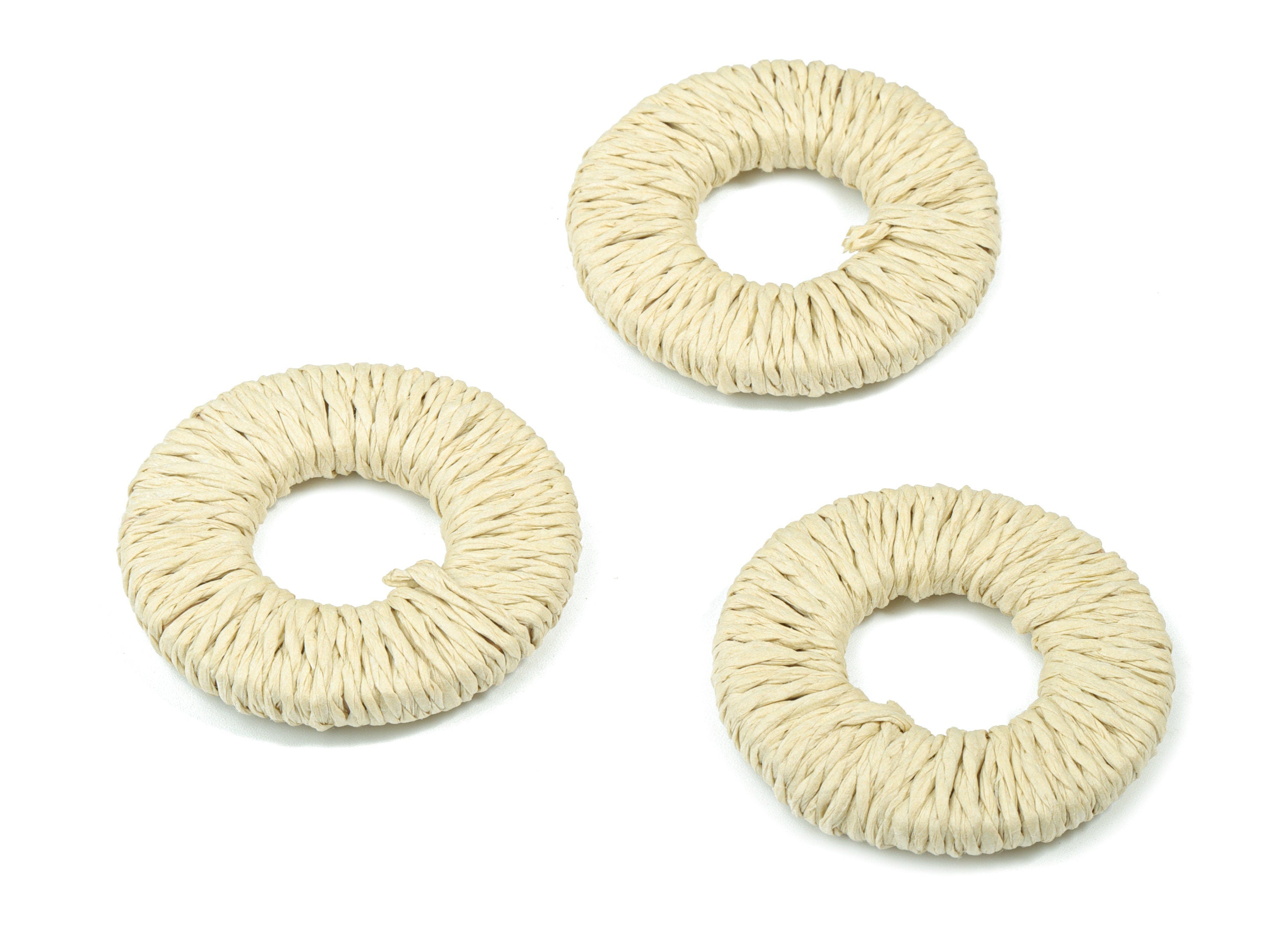 Handwoven Rattan Rope Earrings - Circle Rattan Earrings Charms - Wooden Straw Earrings - Jewelry Handmade - 43.26x42.89x6.09mm - RT1364W - DOMEDBAZAAR