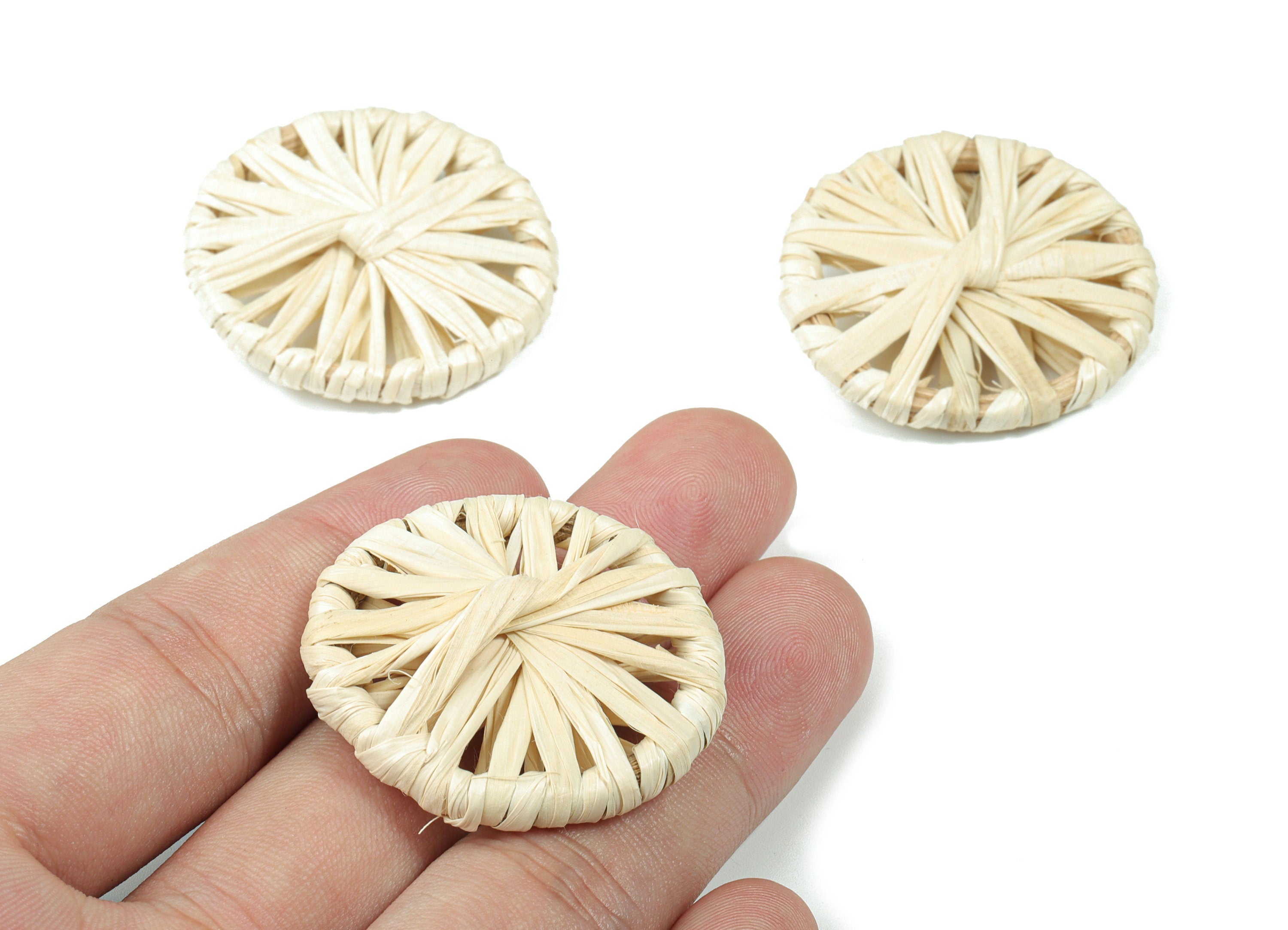 Handwoven Rattan Circle Earrings - Round Rattan Earrings Charms - Wooden Straw Earrings - Jewelry Handmade - 37.29x35.84x4.86mm - RT1366 - DOMEDBAZAAR