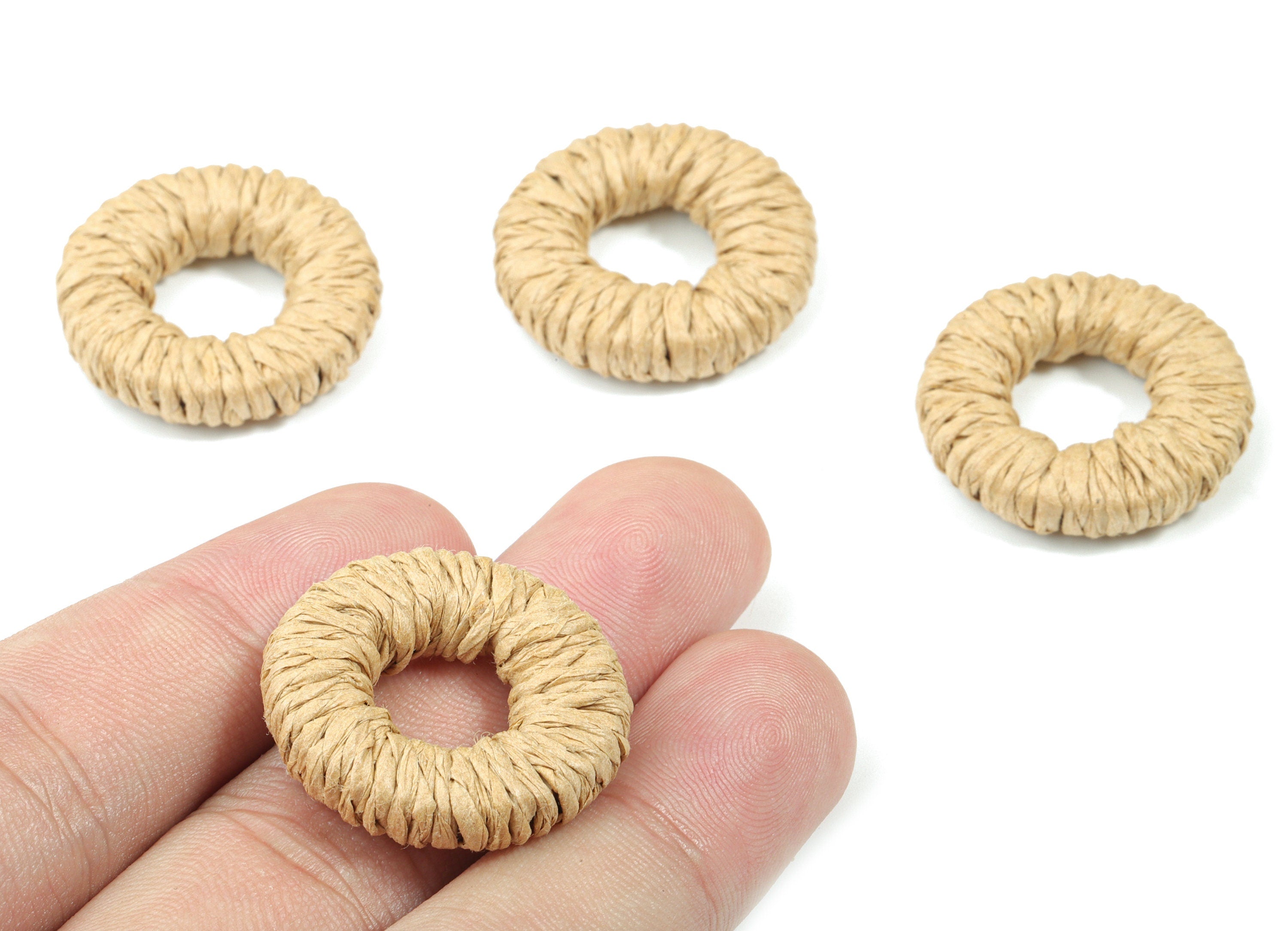 Handwoven Rattan Rope Earrings - Round Rattan Earrings Charms - Wooden Straw Earrings - Jewelry Handmade - 26.33x26.24x5.98mm - RT1368B - DOMEDBAZAAR