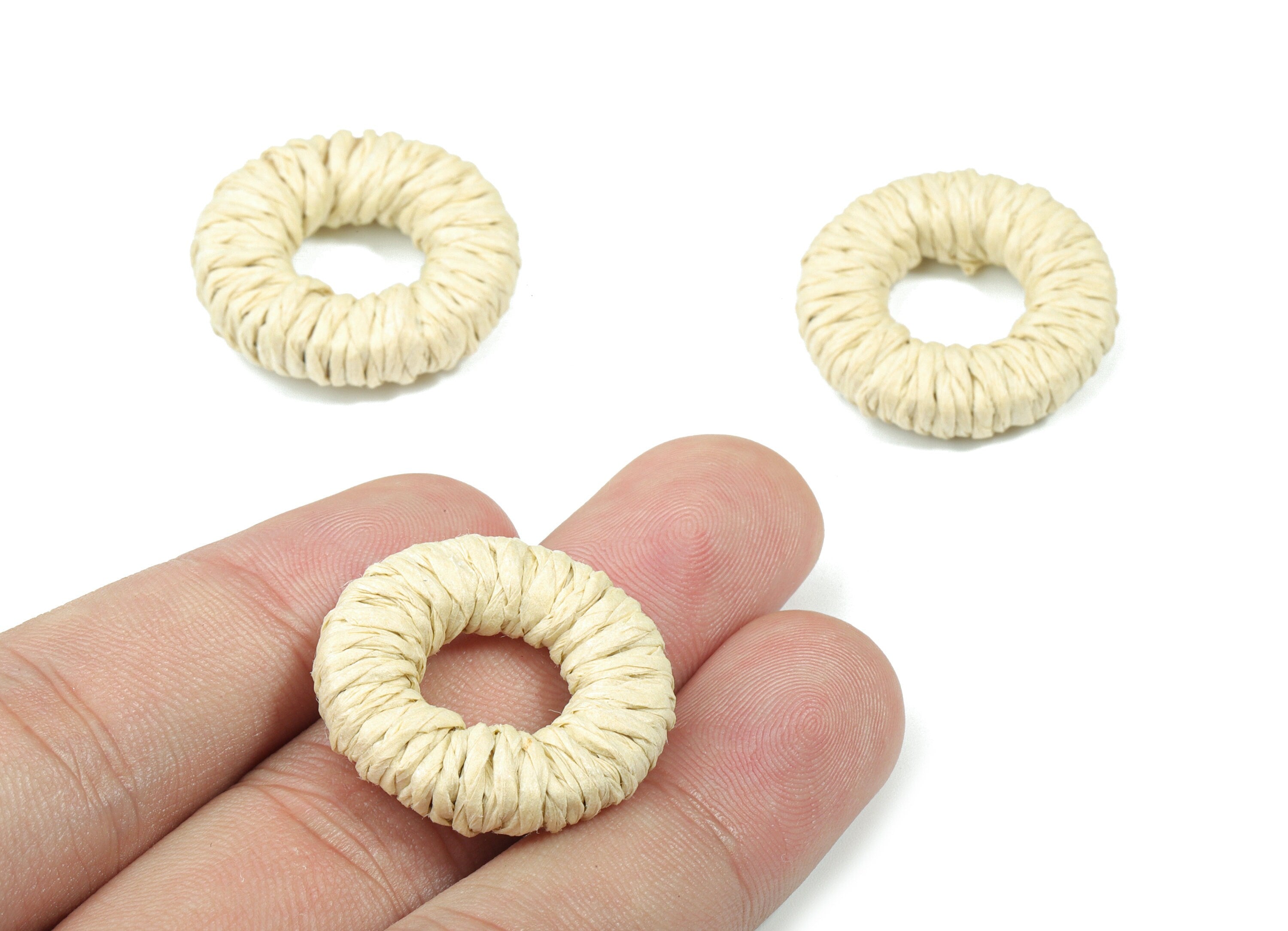 Handwoven Rattan Rope Earrings - Round Rattan Earrings Charms - Wooden Straw Earrings - Jewelry Handmade - 26.88x26.03x6.11mm - RT1368W - DOMEDBAZAAR