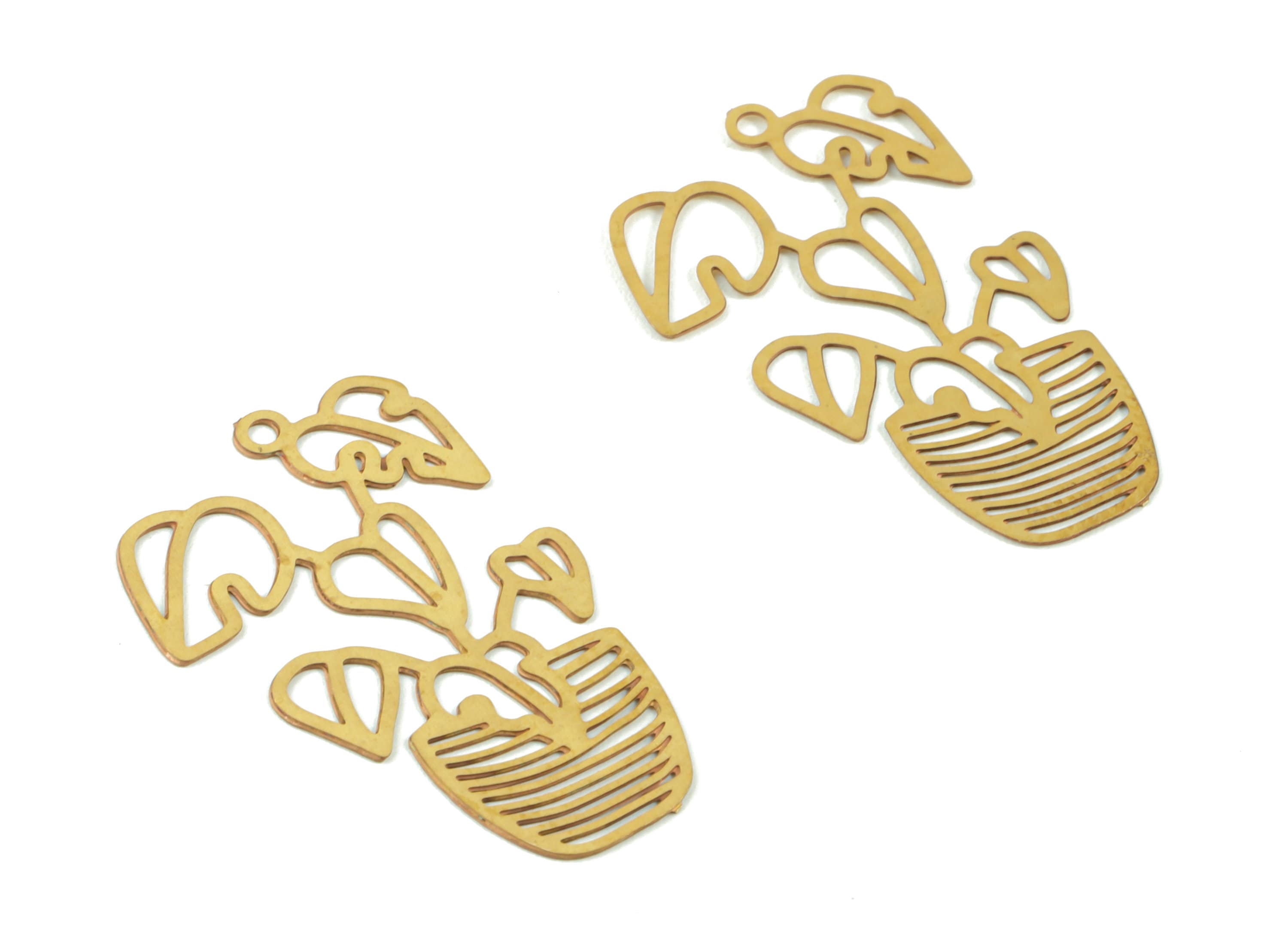 Brass Vase Flower Earring Charms - Raw Brass Flower Vase Earring - Earring Findings - Jewelry Supplies - 22.16x13.46x0.29mm - JJC11501 - DOMEDBAZAAR