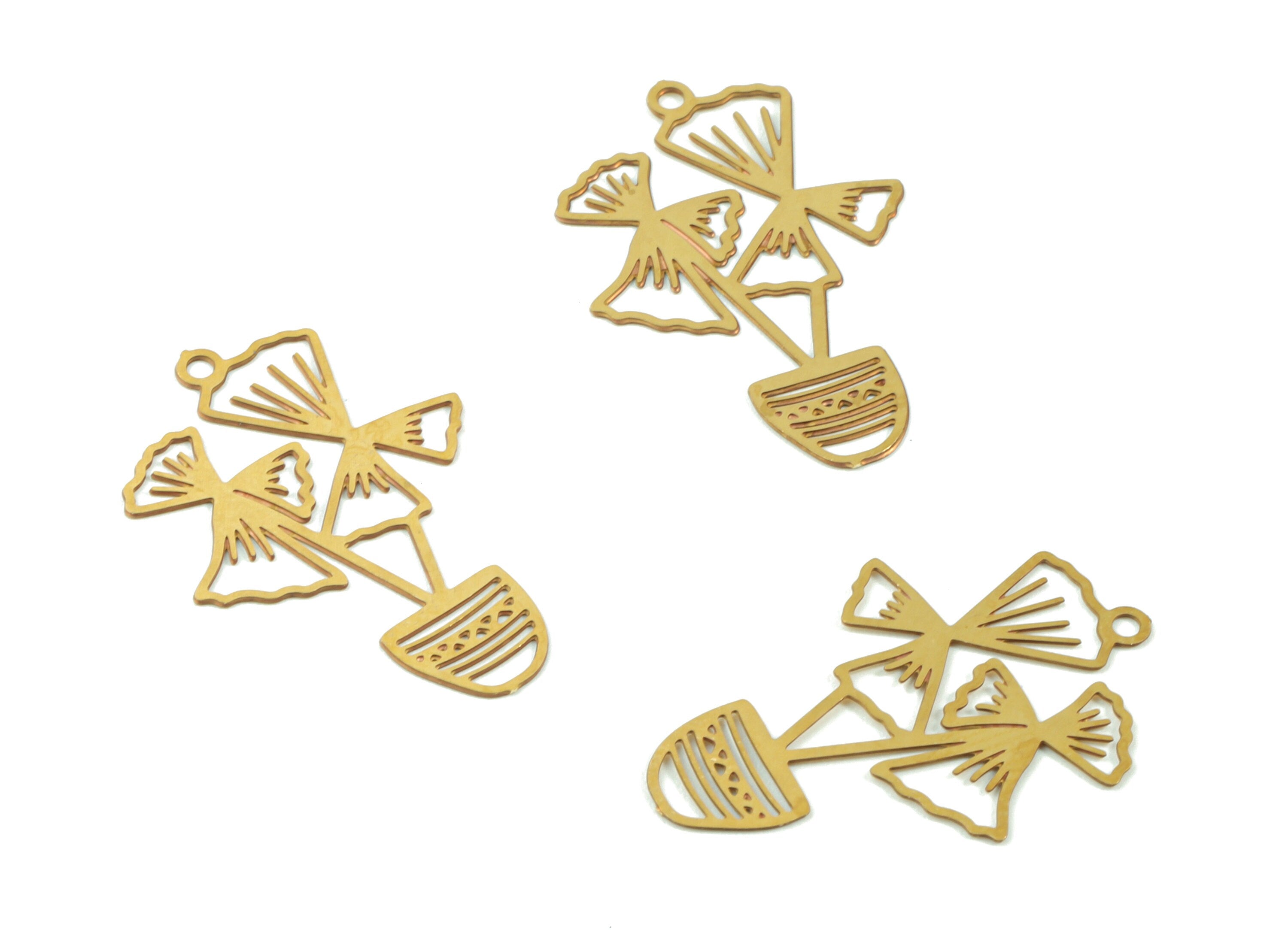 Brass Vase Flower Earring Charms - Raw Brass Flower Vase Earring - Earring Findings - Jewelry Supplies - 22.32x15.01x0.3mm - JJC11500 - DOMEDBAZAAR