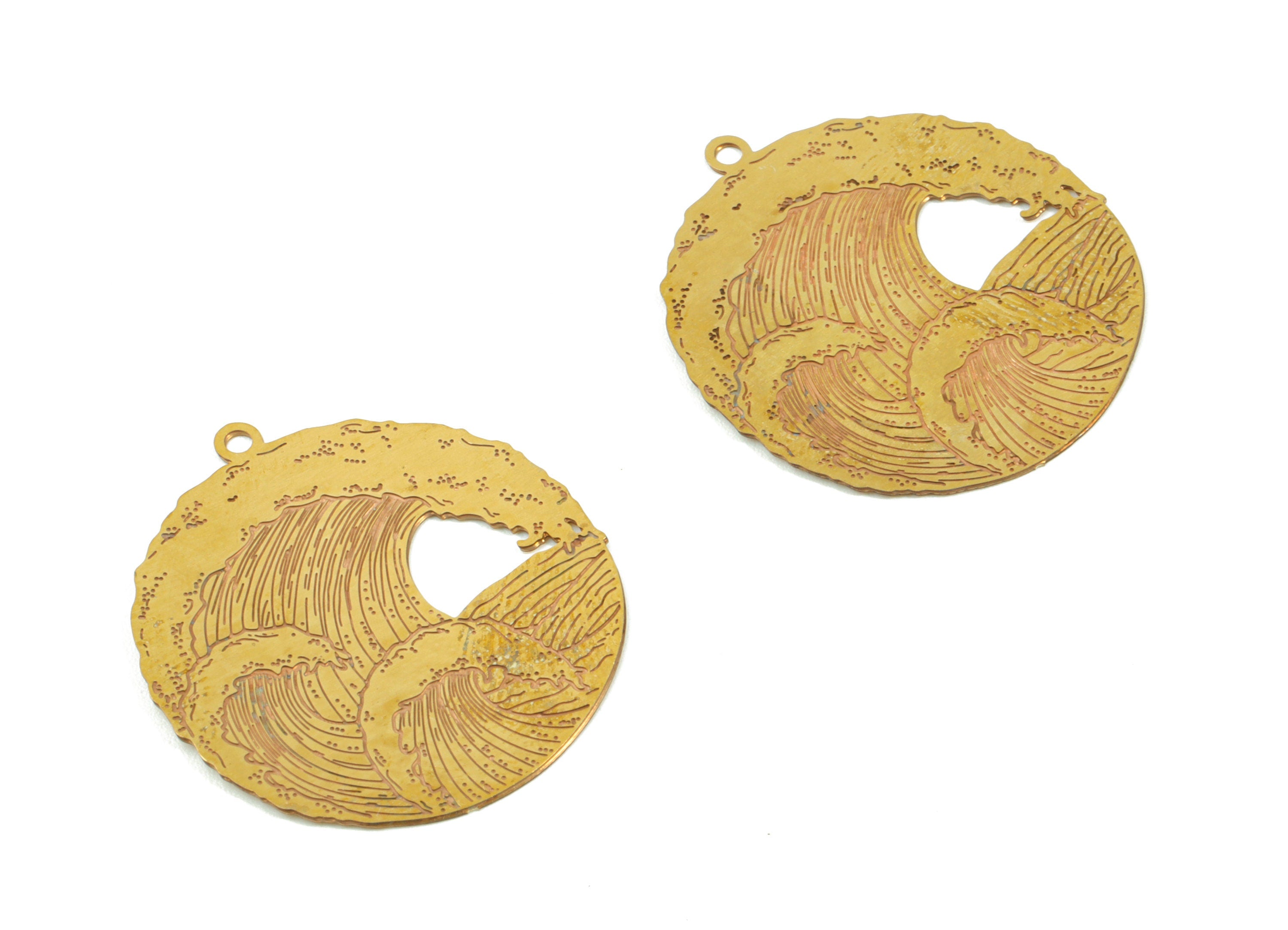 Brass Round Wave Earring Charms - Raw Brass Wave Circle Pendant - Earring Findings - Jewelry Supplies - 25.96x23.62x0.53mm - JJB6104 - DOMEDBAZAAR