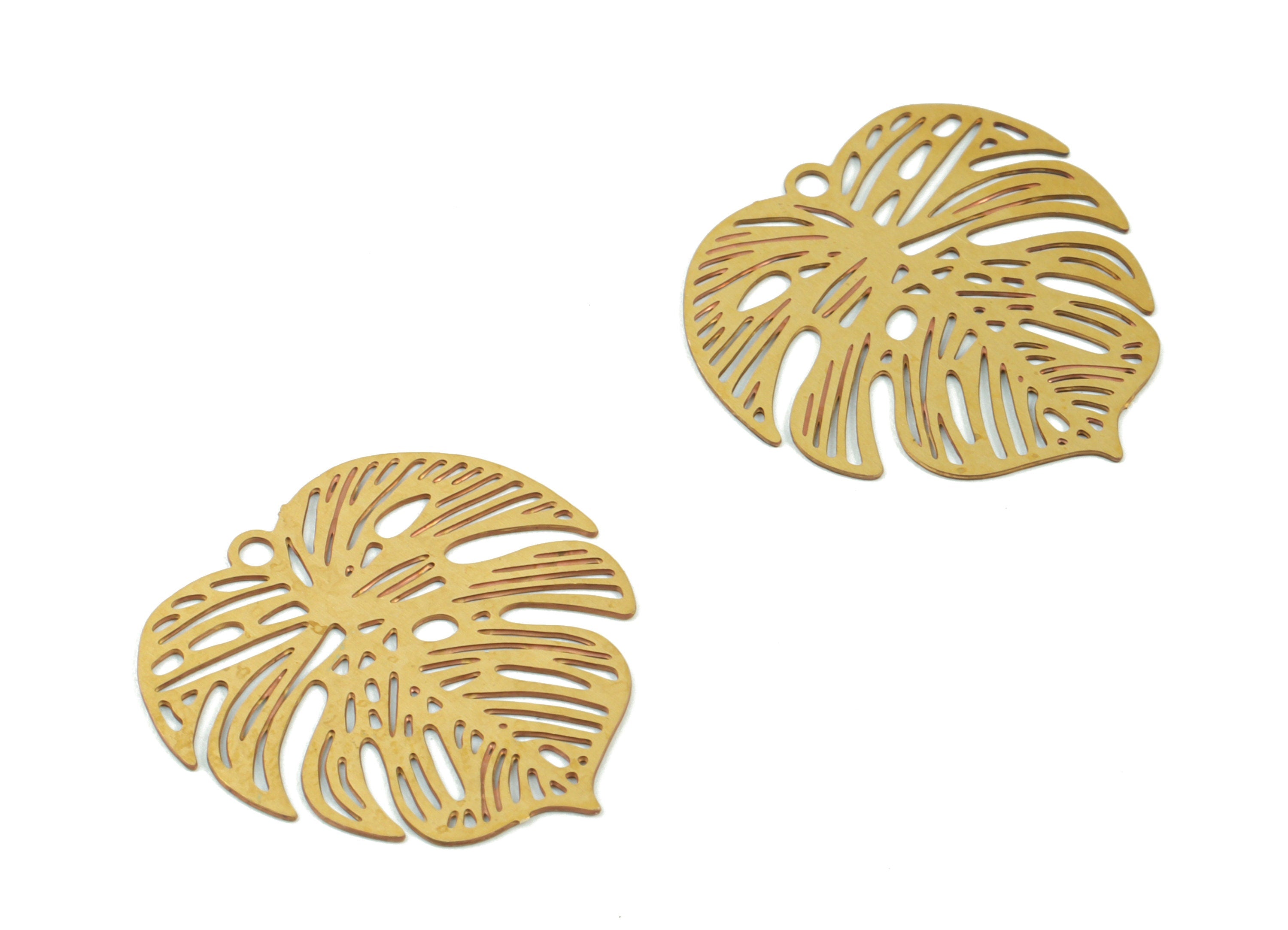 Brass Monstera Earring Charms - Raw Brass Monstera Pendant - Earring Findings - Jewelry Supplies - 18.24x18.3x0.3mm - JJC11507 - DOMEDBAZAAR