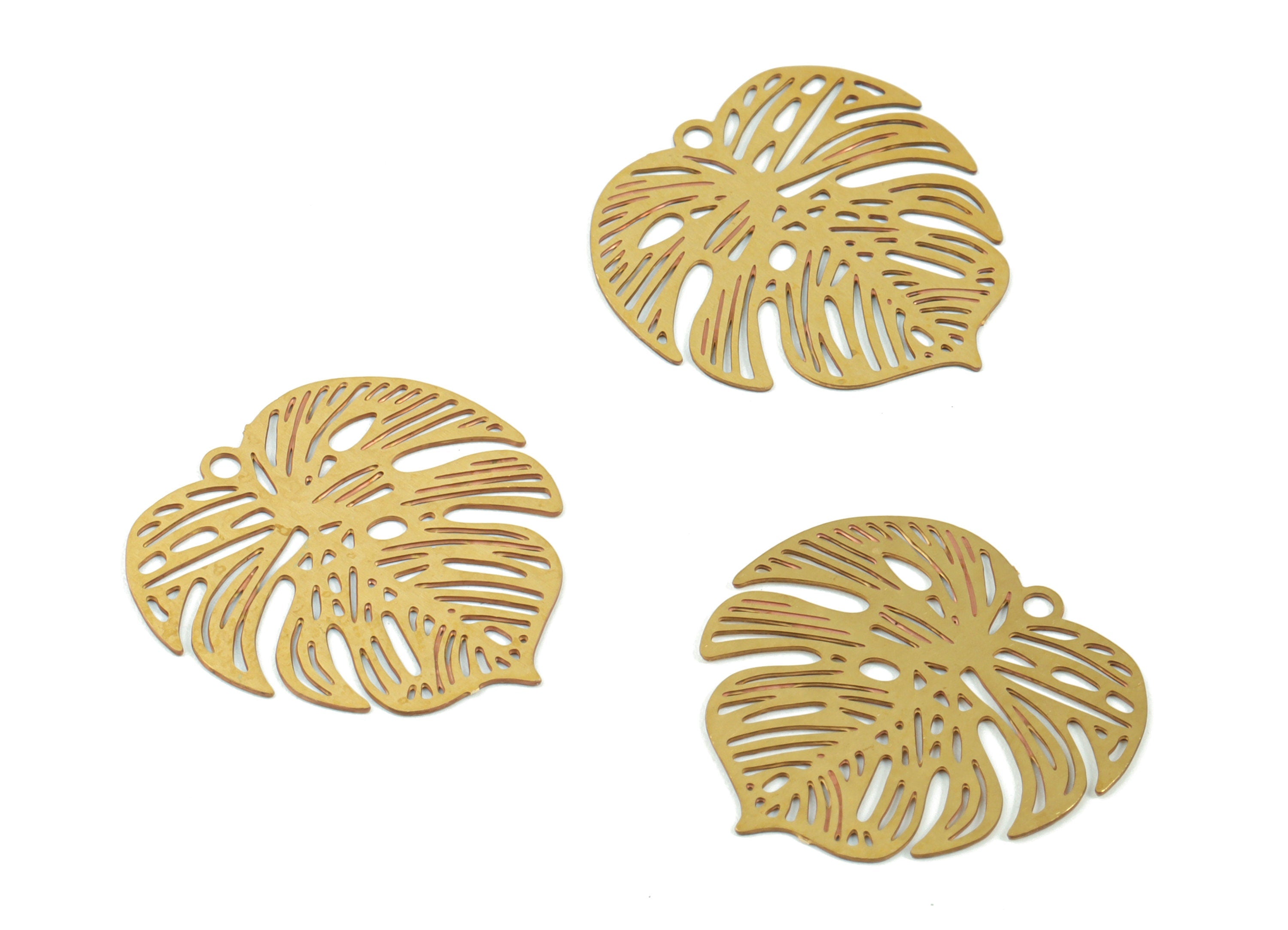 Brass Monstera Earring Charms - Raw Brass Monstera Pendant - Earring Findings - Jewelry Supplies - 18.24x18.3x0.3mm - JJC11507 - DOMEDBAZAAR