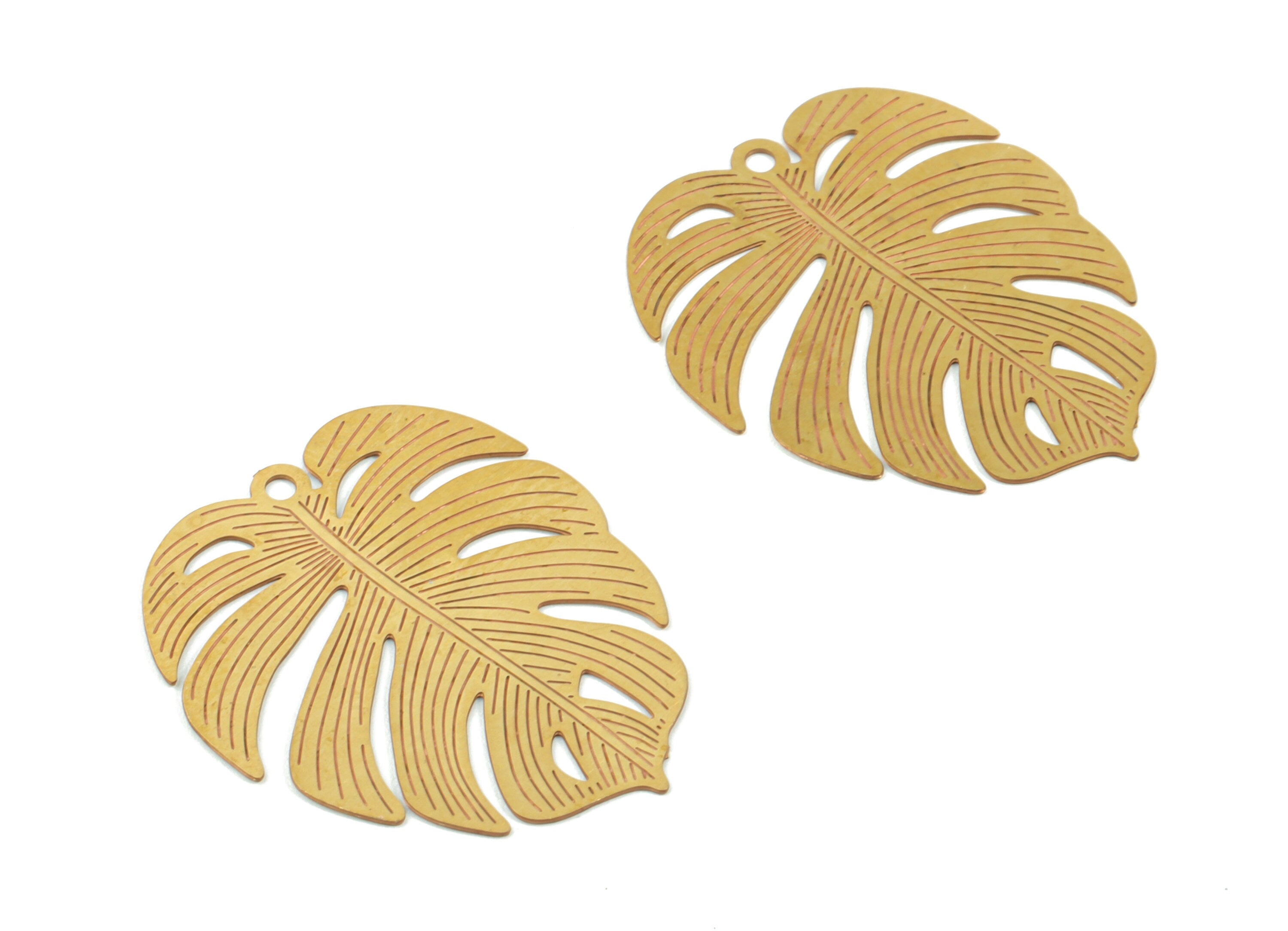Brass Monstera Earring Charms - Raw Brass Monstera Pendant - Earring Findings - Jewelry Supplies - 24.52x20.89x0.3mm - JJC11509 - DOMEDBAZAAR