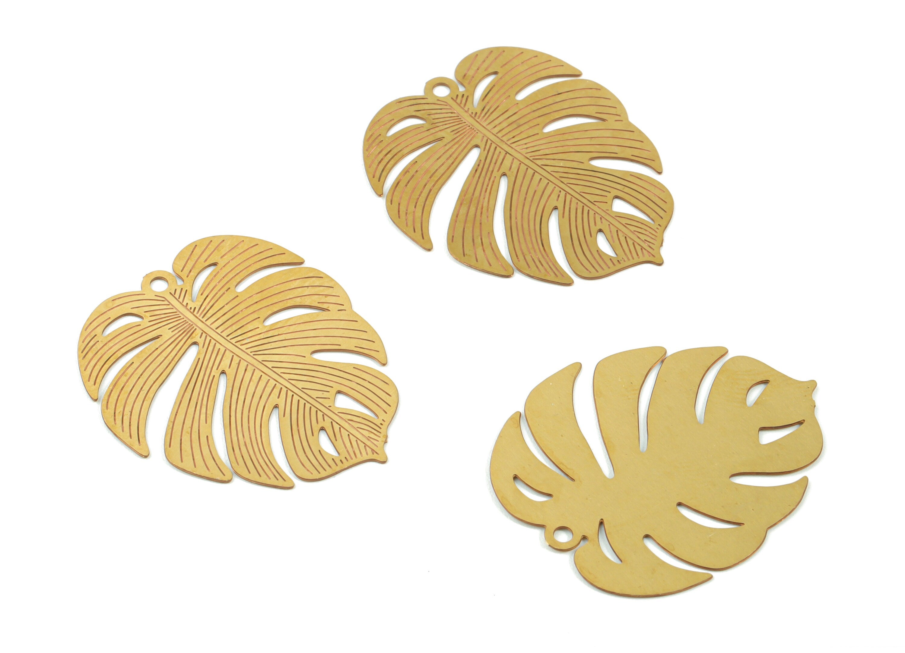 Brass Monstera Earring Charms - Raw Brass Monstera Pendant - Earring Findings - Jewelry Supplies - 24.52x20.89x0.3mm - JJC11509 - DOMEDBAZAAR