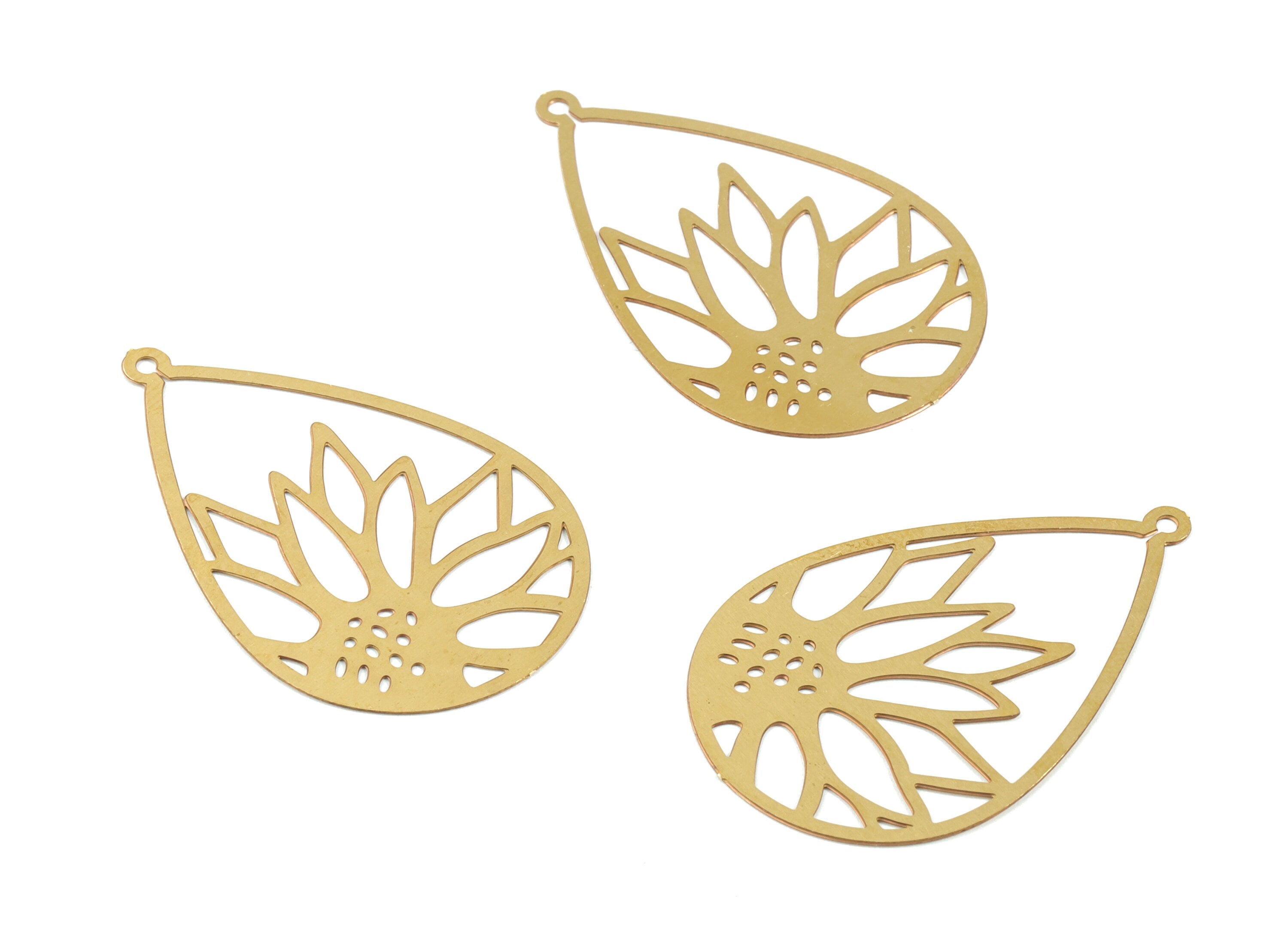 Brass Lotus Earring Charms - Raw Brass Lotus Drop Necklace Pendant - Earring Findings - Jewelry Supplies - 34.14x21.92x0.3mm - JJB6101 - DOMEDBAZAAR