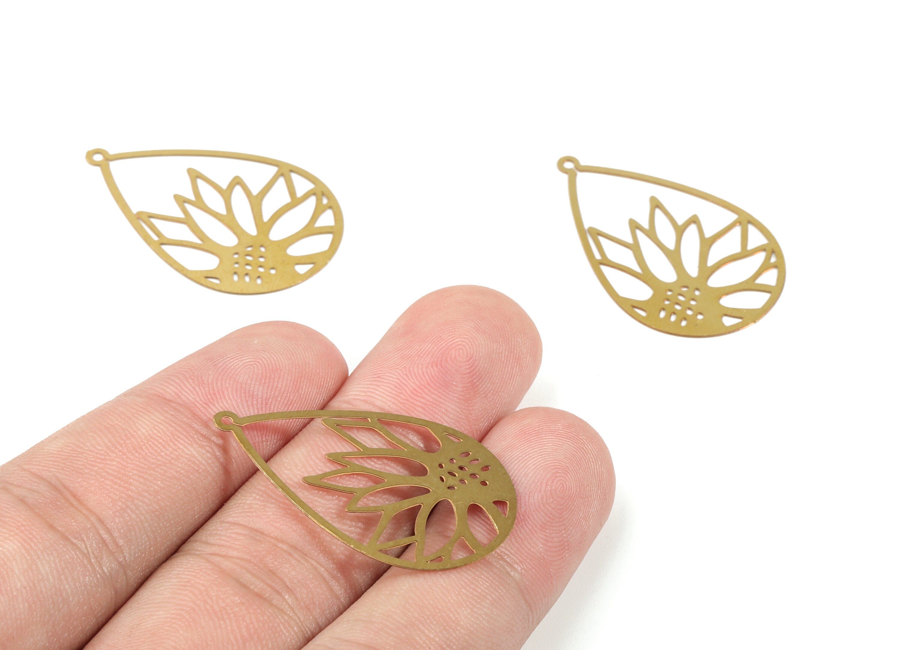 Brass Lotus Earring Charms - Raw Brass Lotus Drop Necklace Pendant - Earring Findings - Jewelry Supplies - 34.14x21.92x0.3mm - JJB6101 - DOMEDBAZAAR