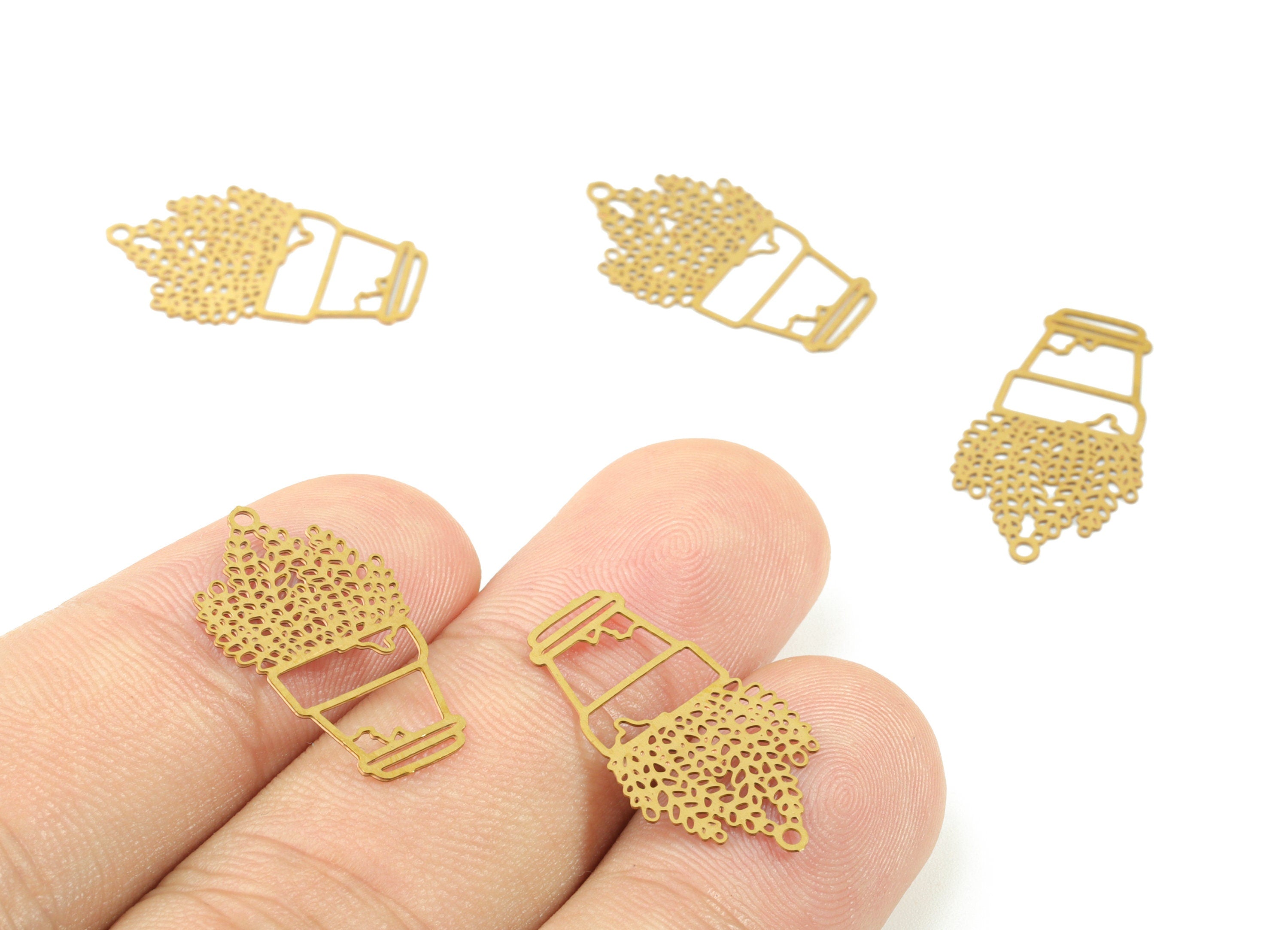 Brass Vase Flower Earring Charms - Raw Brass Flower Vase Earring - Earring Findings - Jewelry Supplies - 22.34x12.64x0.3mm - JJC11491 - DOMEDBAZAAR