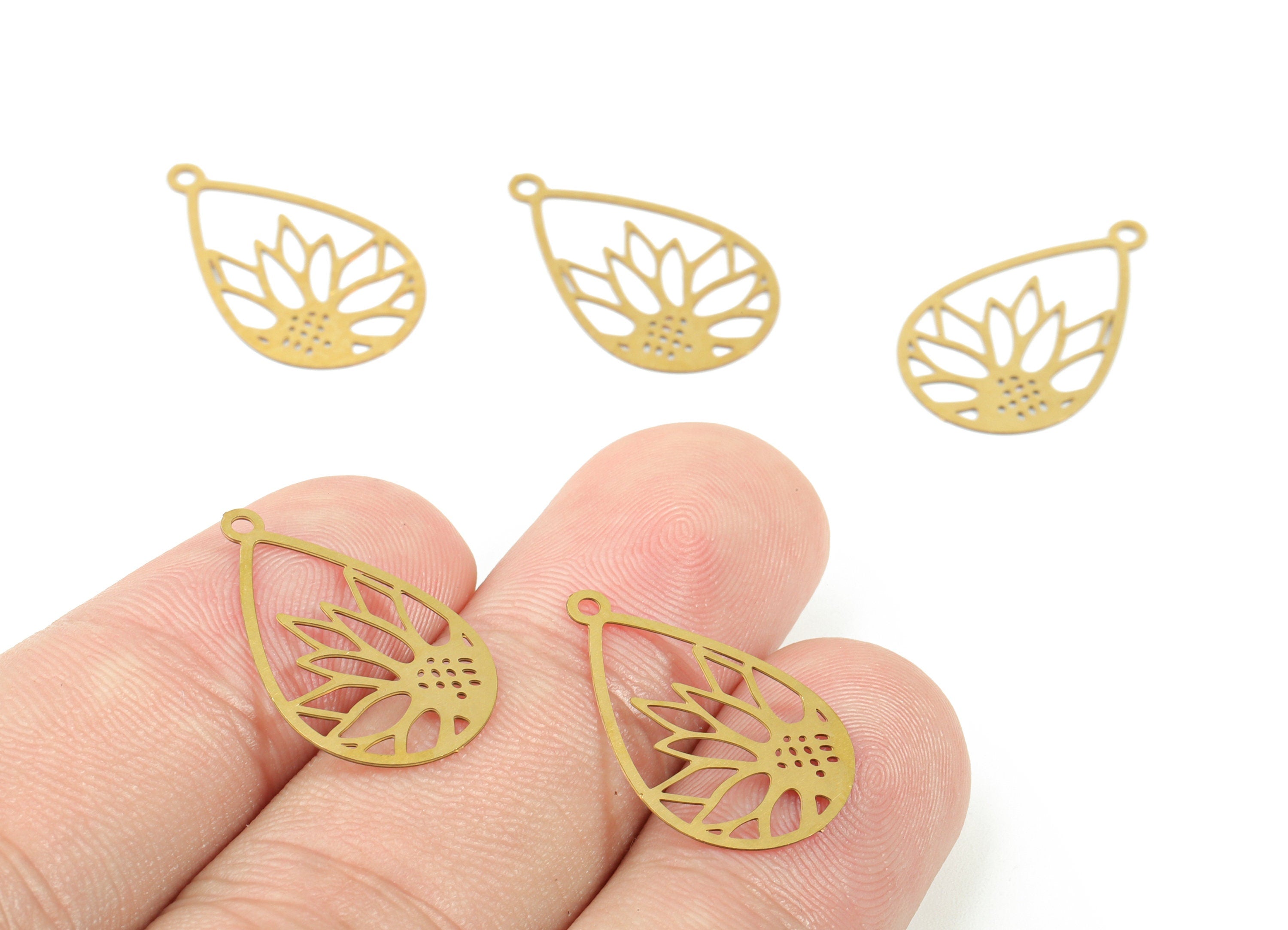 Brass Lotus Earring Charms - Raw Brass Lotus Drop Necklace Pendant - Earring Findings - Jewelry Supplies - 21.98x13.56x0.3mm - JJC11508 - DOMEDBAZAAR