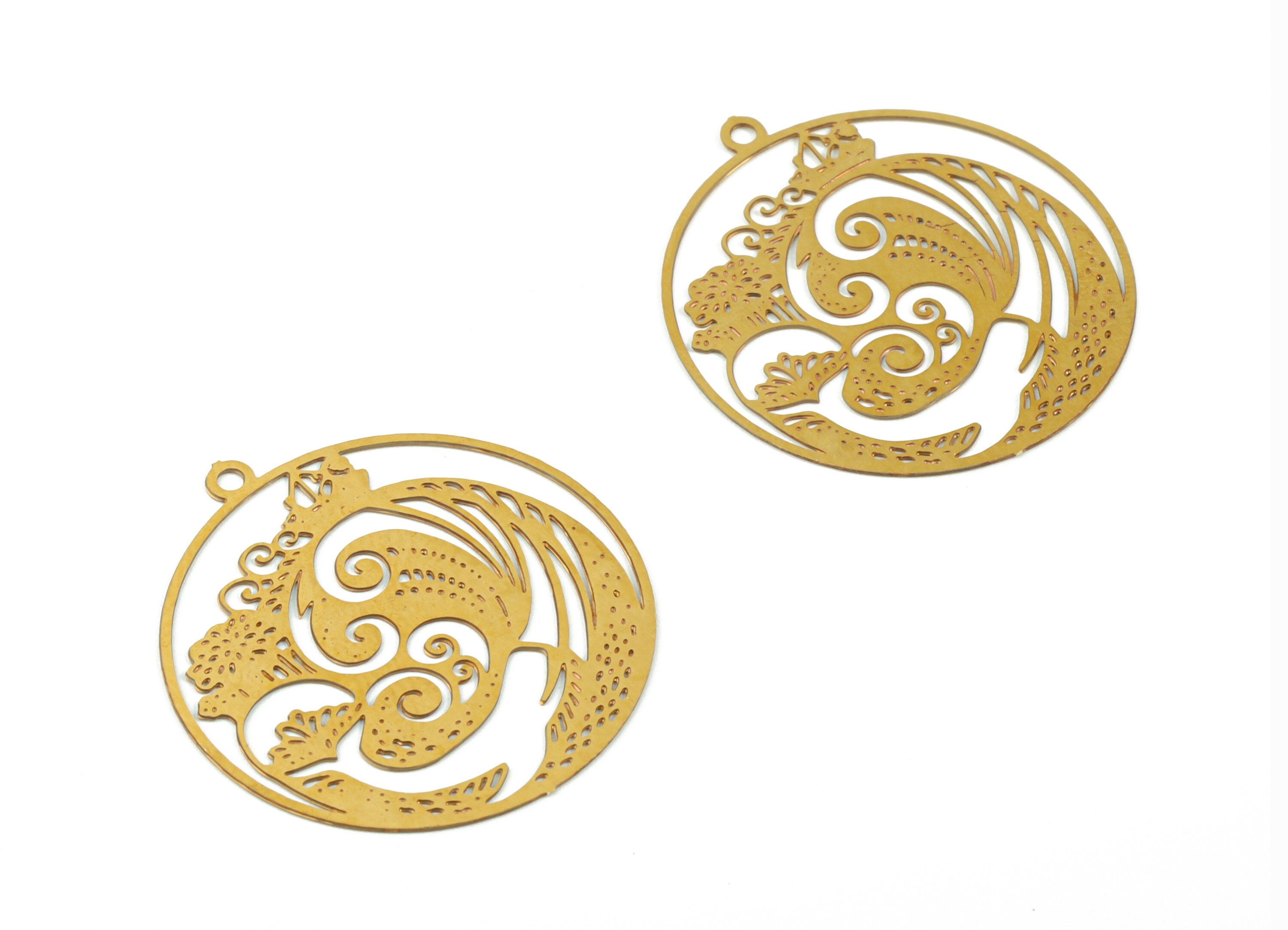 Brass Round Flower Earring Charms - Raw Brass Leaf Circle Pendant - Earring Findings - Jewelry Supplies - 26.11x23.81x0.3mm - JJB6107 - DOMEDBAZAAR